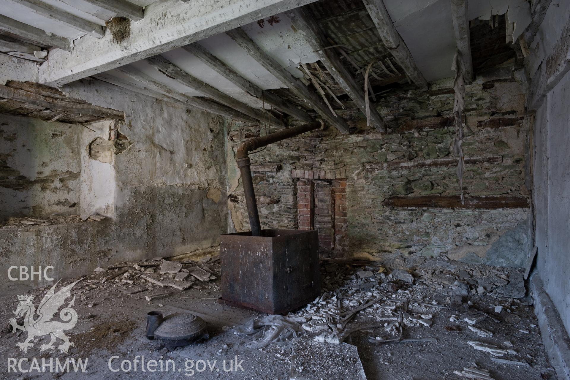 Interior, first floor, chamber over parlour looking northwest.