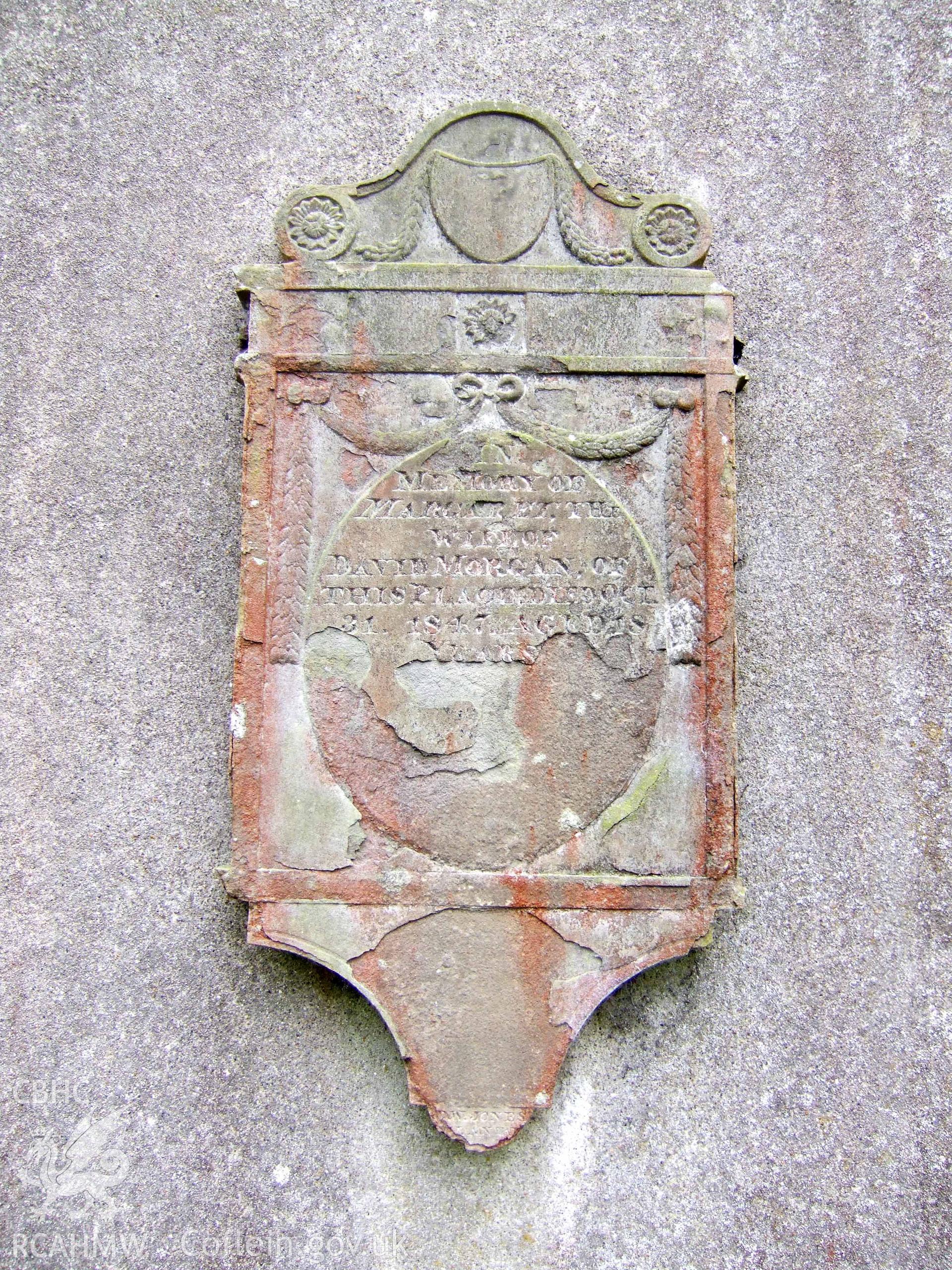Wall tablet set on east end of NE wall, Margaret Morgan 1847.