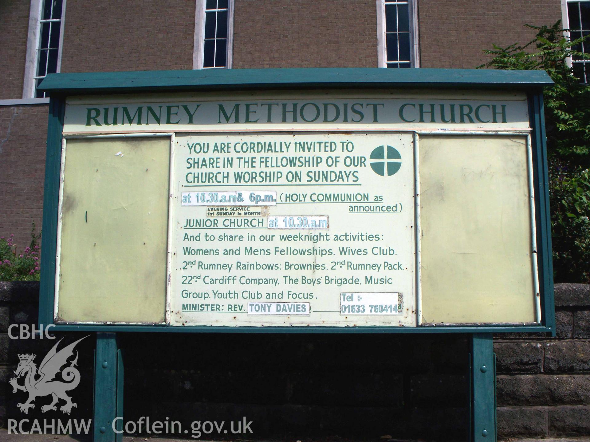 Noticeboard on SW side of church.