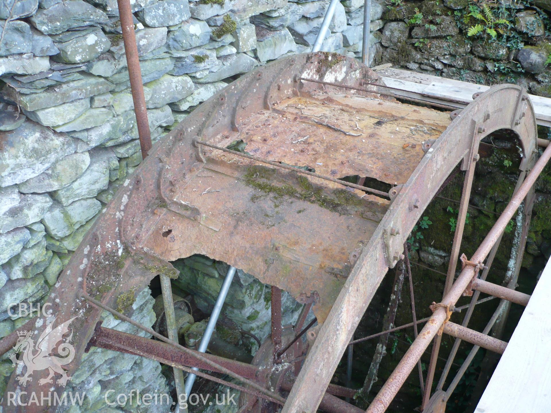 Detail of waterwheel buckets and sole plate.