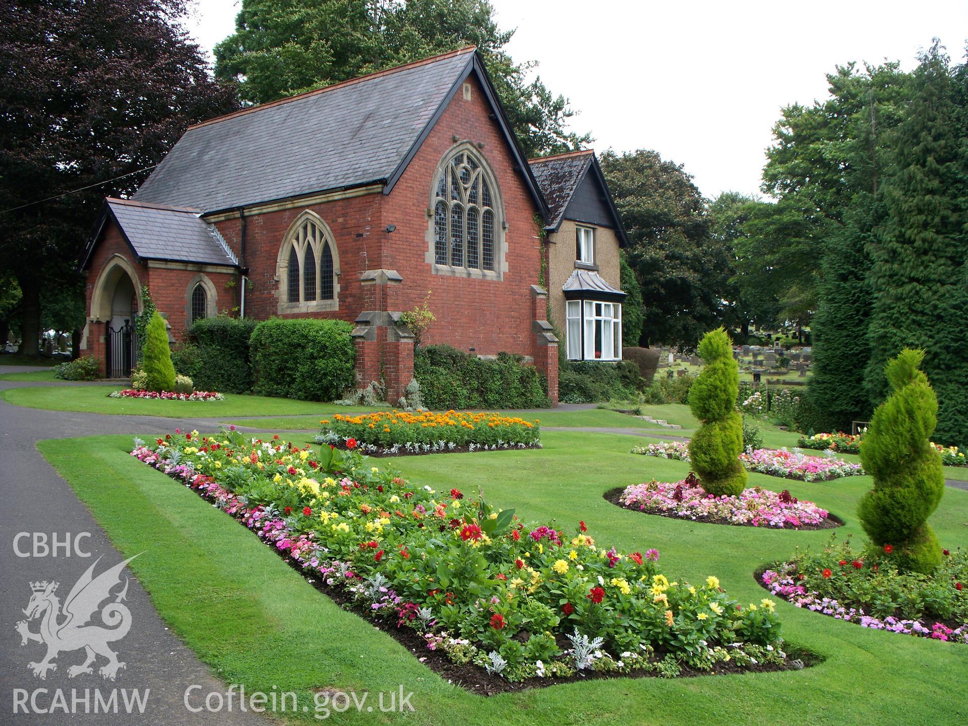 North-west entrance side of chapel & south-west end with lodge beyond.