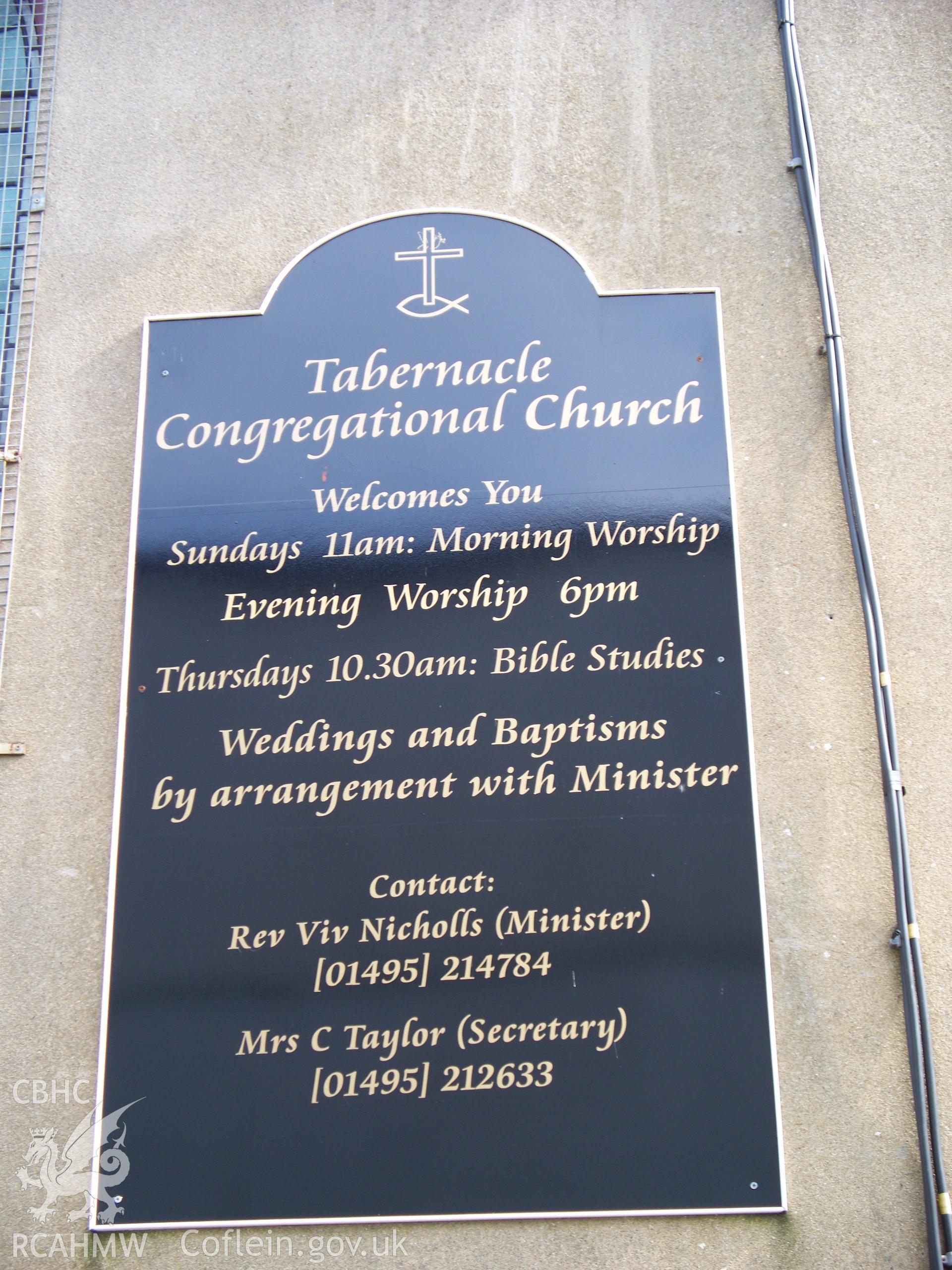 Order of Services Board on SW front.