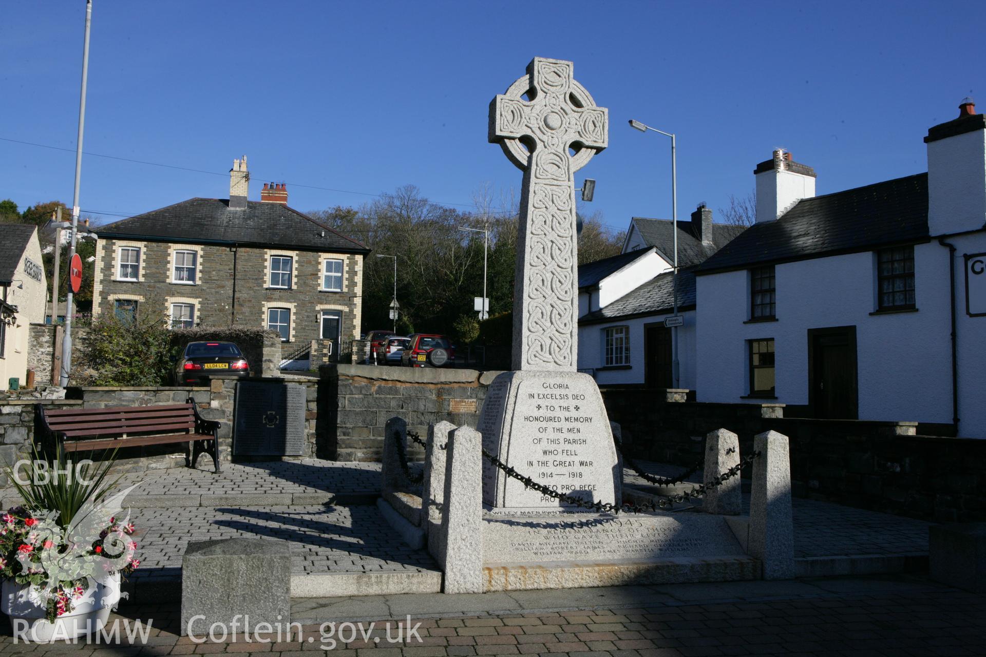 Llanbadarn Fawr war memorial. View of cross from south.