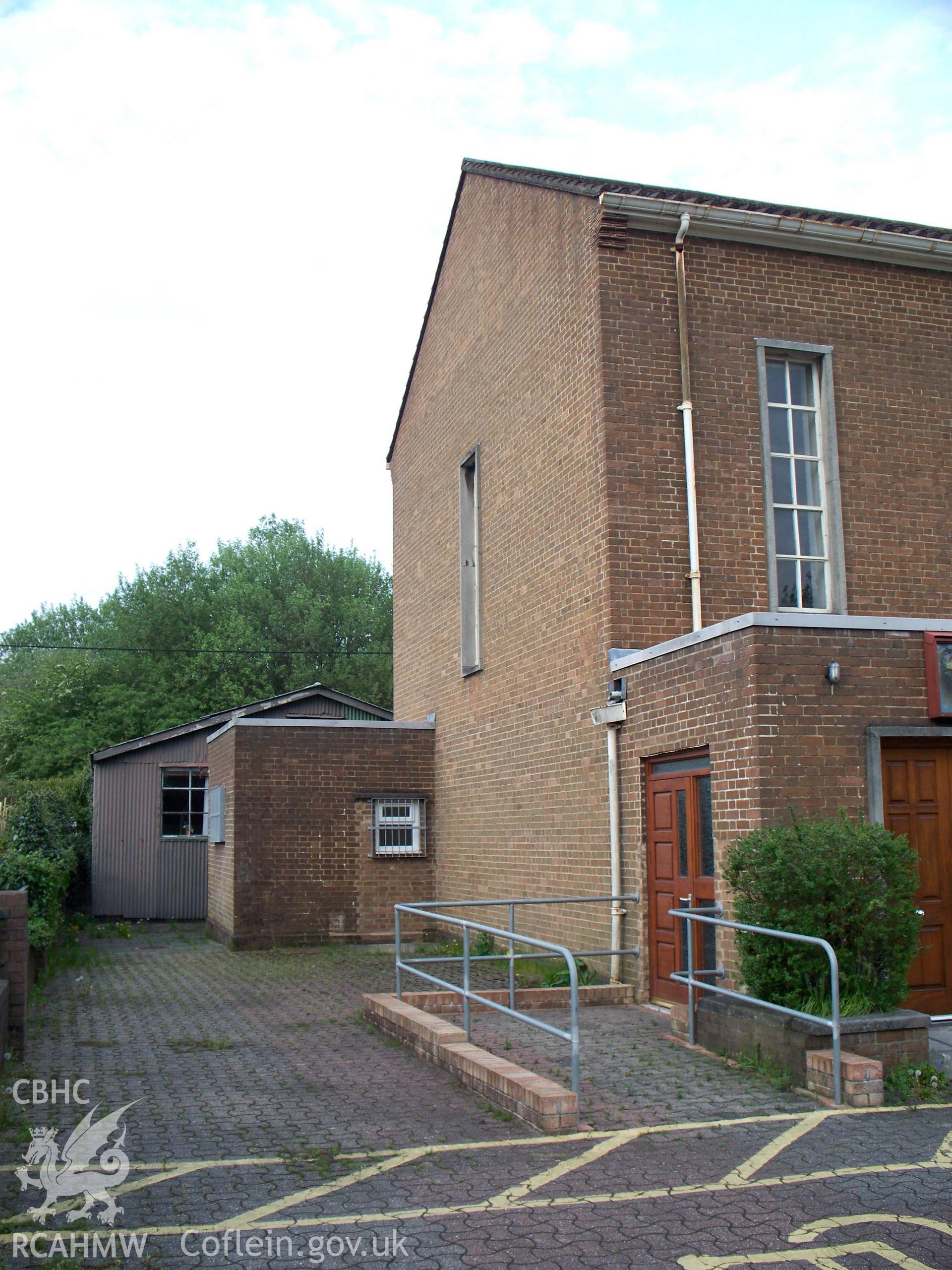 SW chapel end & corrugated-iron former chapel beyond.