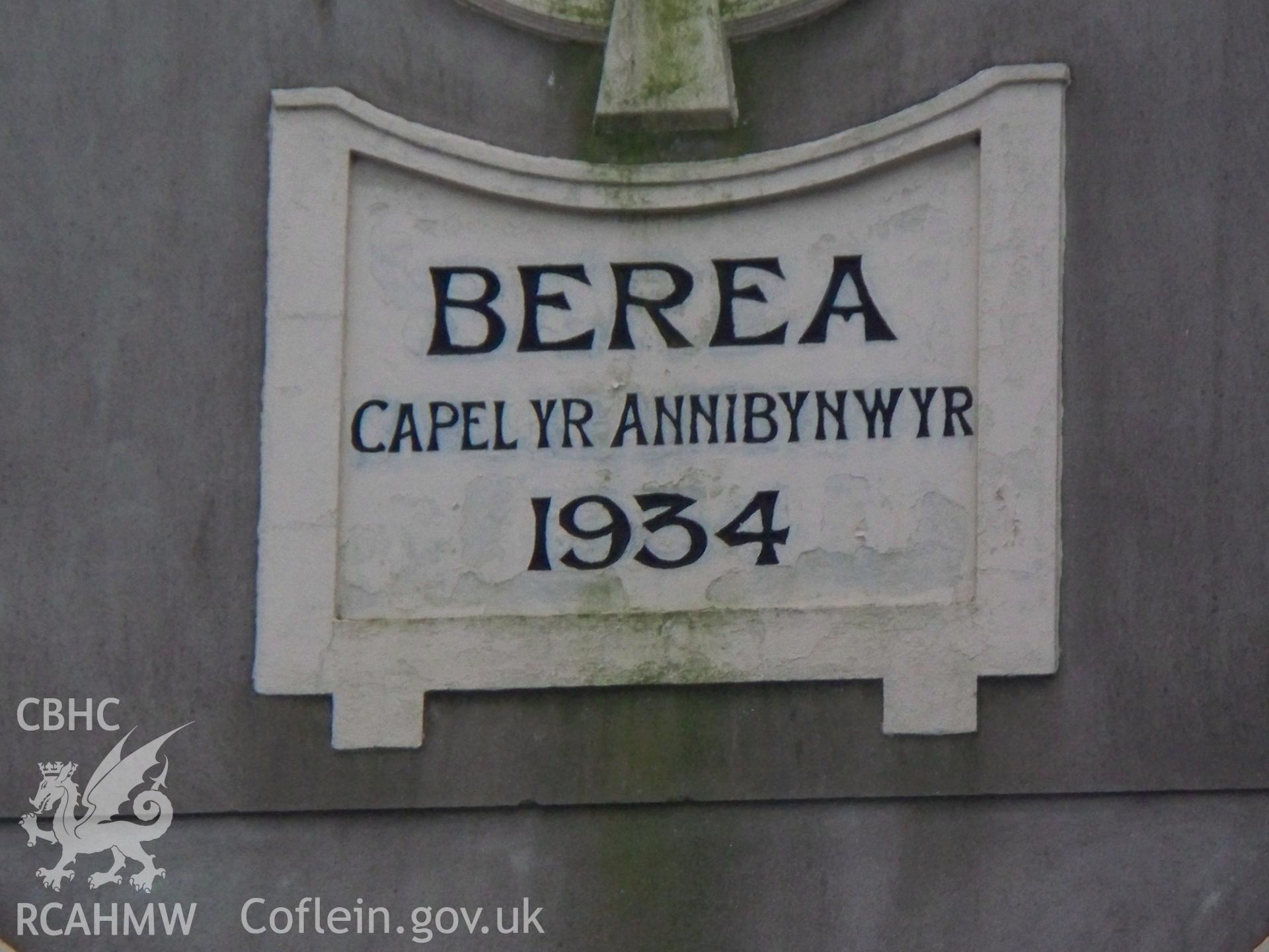 Berea Welsh Independent plaque in NE gable.