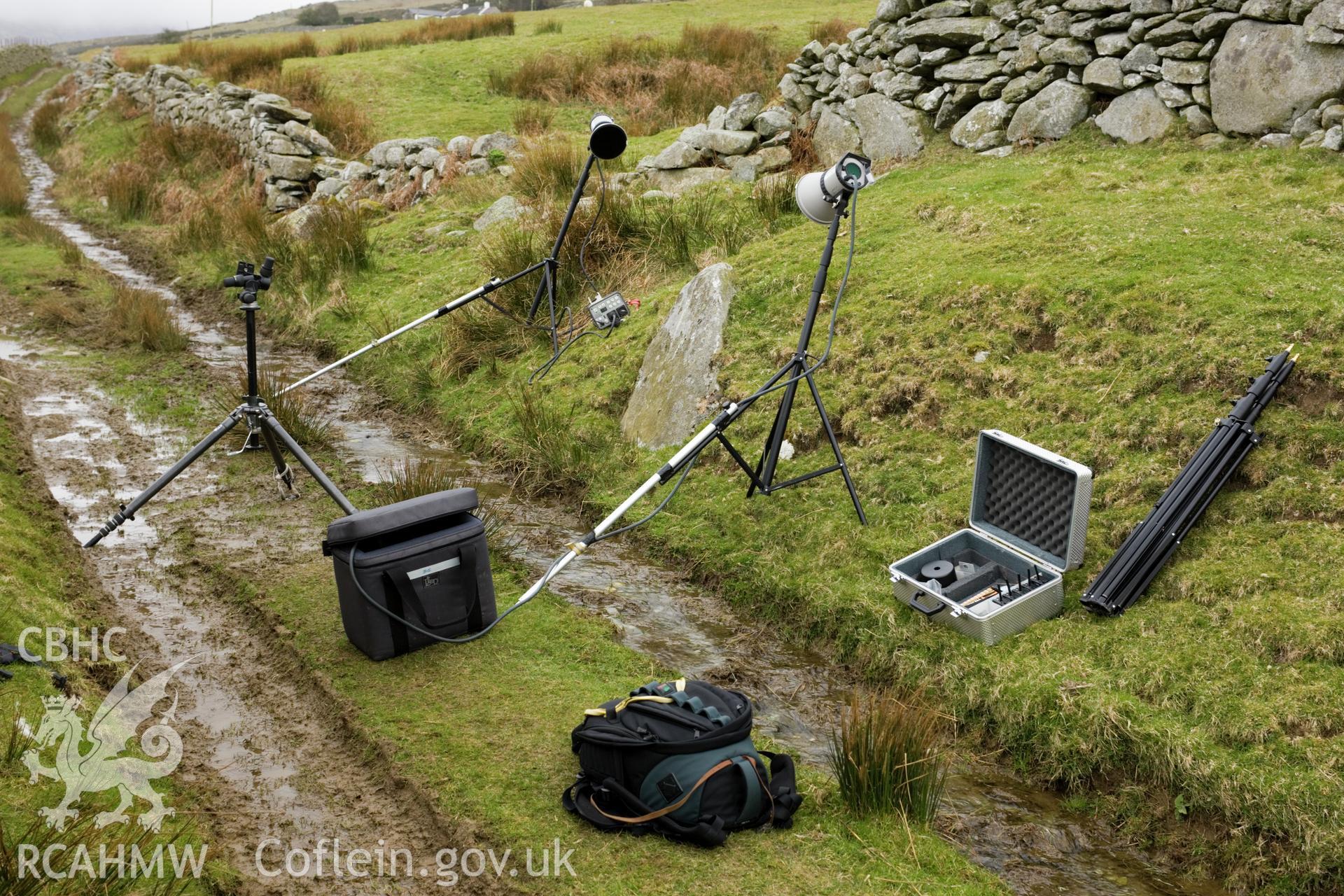 Lighting set-up for recording carved stone at Rowen.