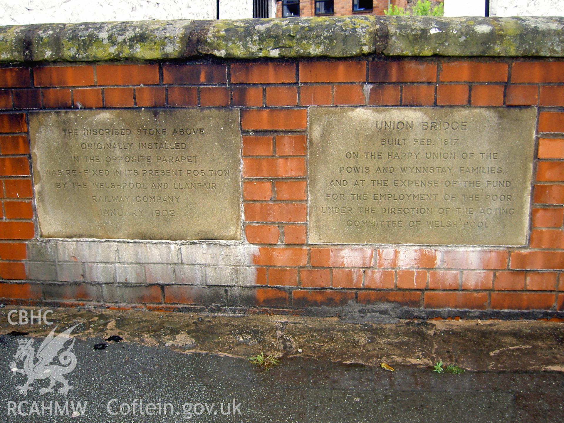 RCAHMW digital photographic survey of Union Bridge, Union Street, Welshpool, taken by Brian Malaws, 25/05/2008.