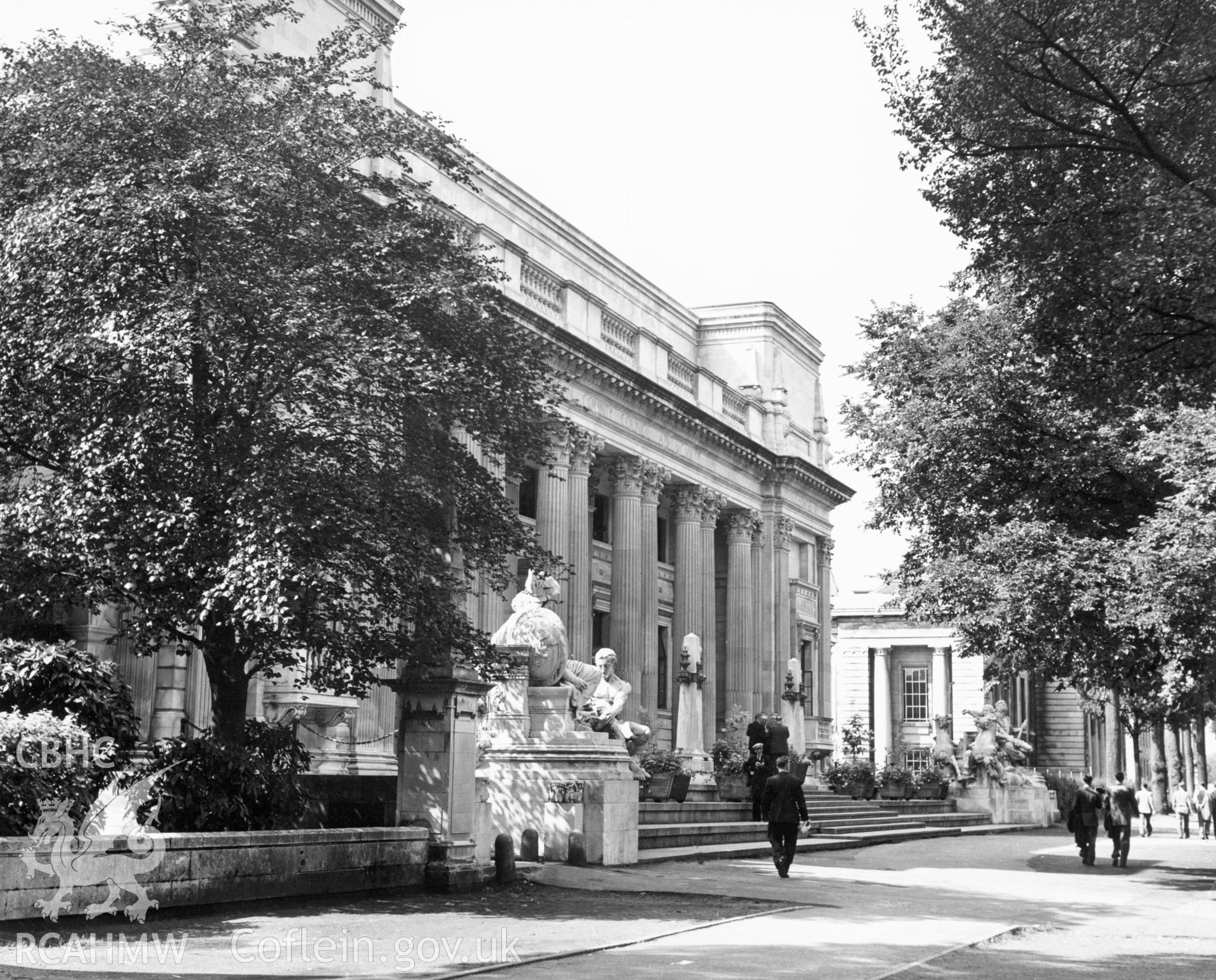 1 b/w print showing view of Glamorgan County Hall, Cardiff; collated by the former Central Office of Information.