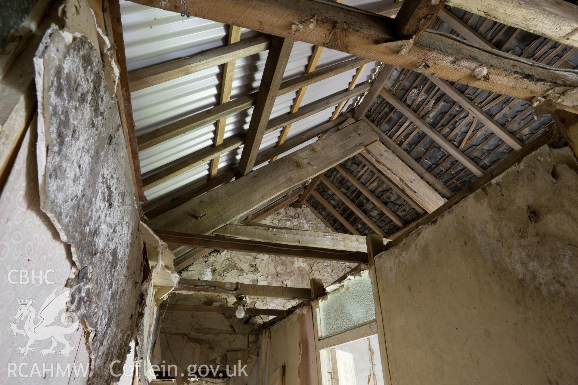 Interior, first floor, roof detail above passage.
