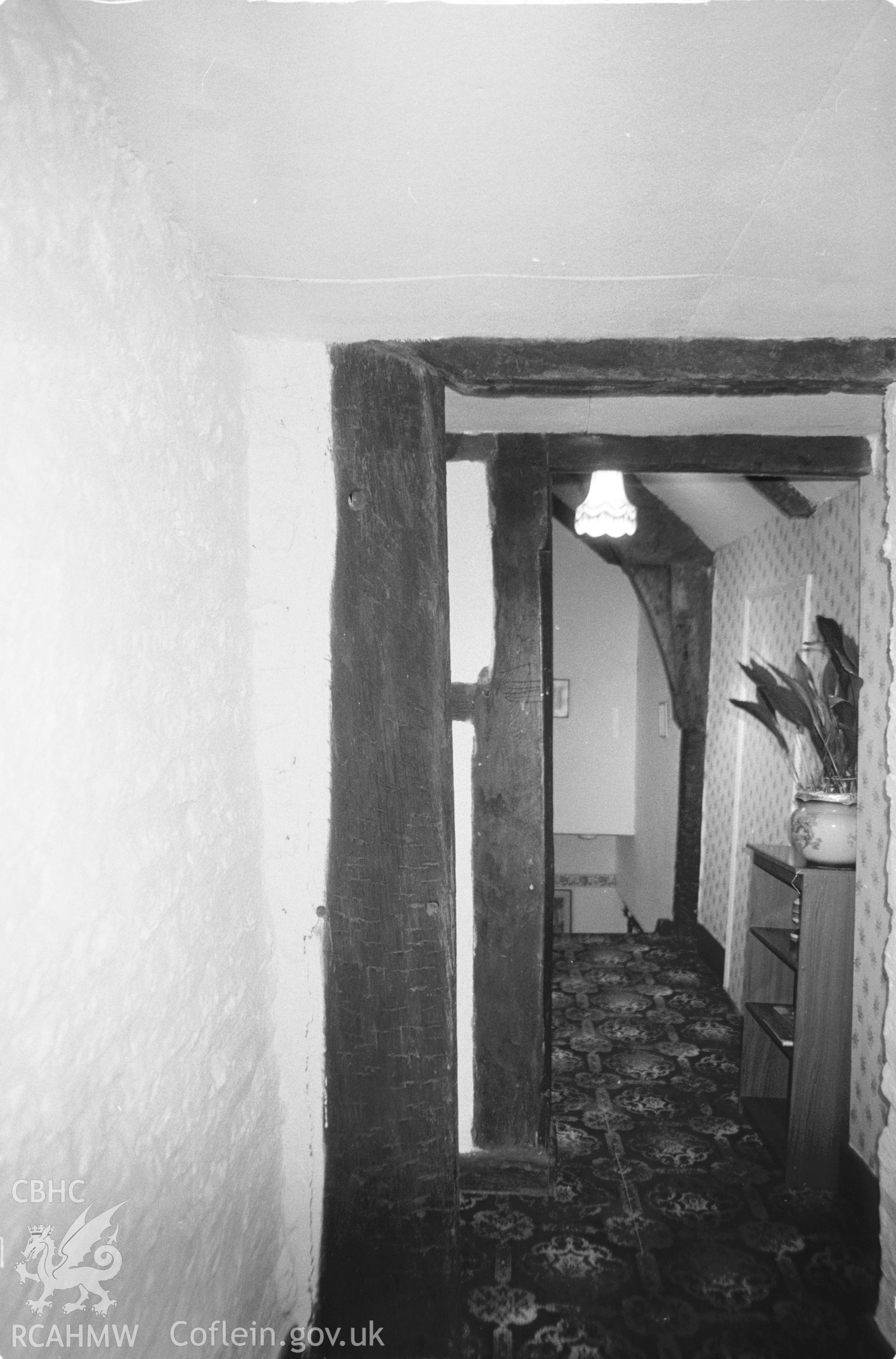 Interior view of Bryndraenog showing detail of cruck truss.