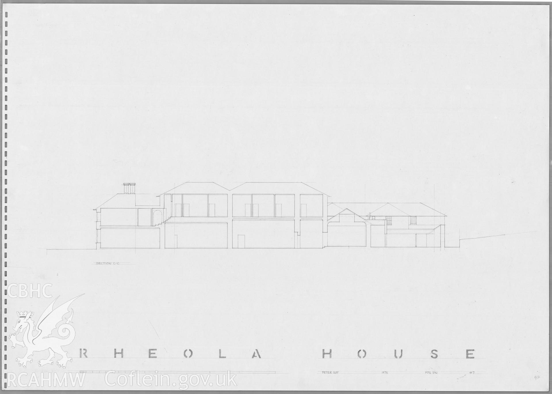 Measured section drawing of Rheola House, Resolven, produced by Peter Guy of the Welsh school of Architecture, dated 1976.