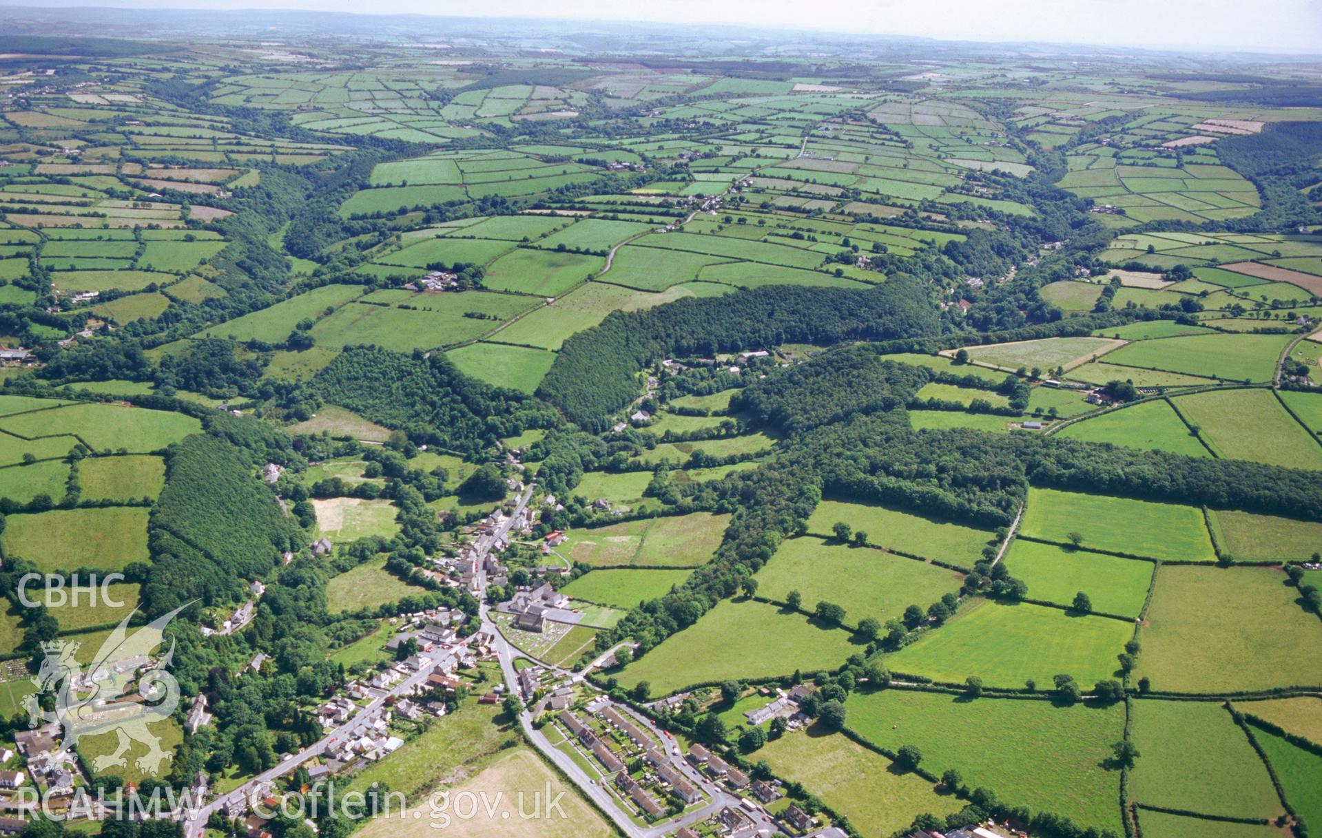RCAHMW colour slide oblique aerial photograph of Drefach, Llangeler, taken on 29/06/1999 by Toby Driver