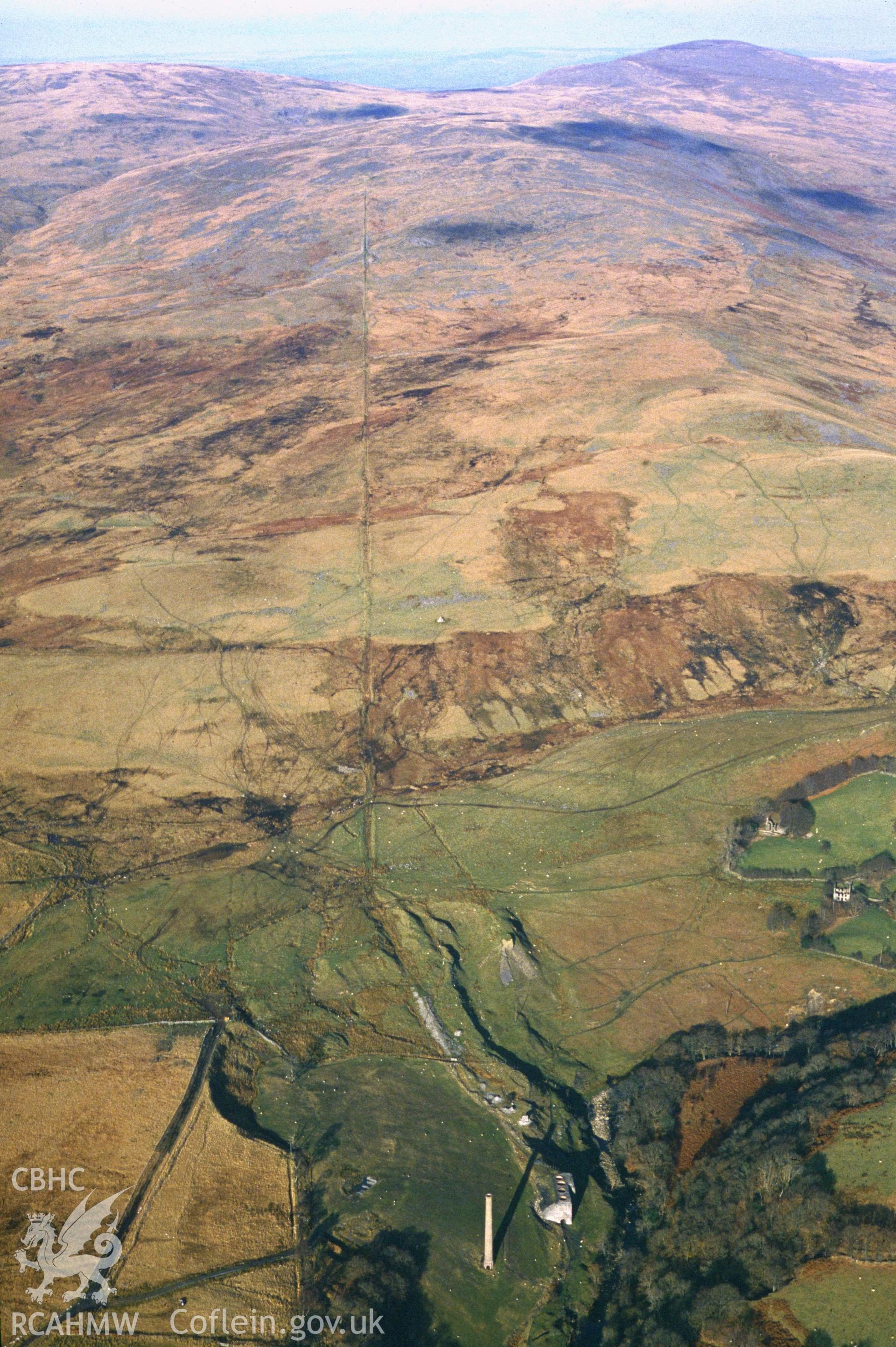 RCAHMW colour slide oblique aerial photograph of Foel Ffraith Incline, Quarter Bach, taken by CR Musson on 24/11/88