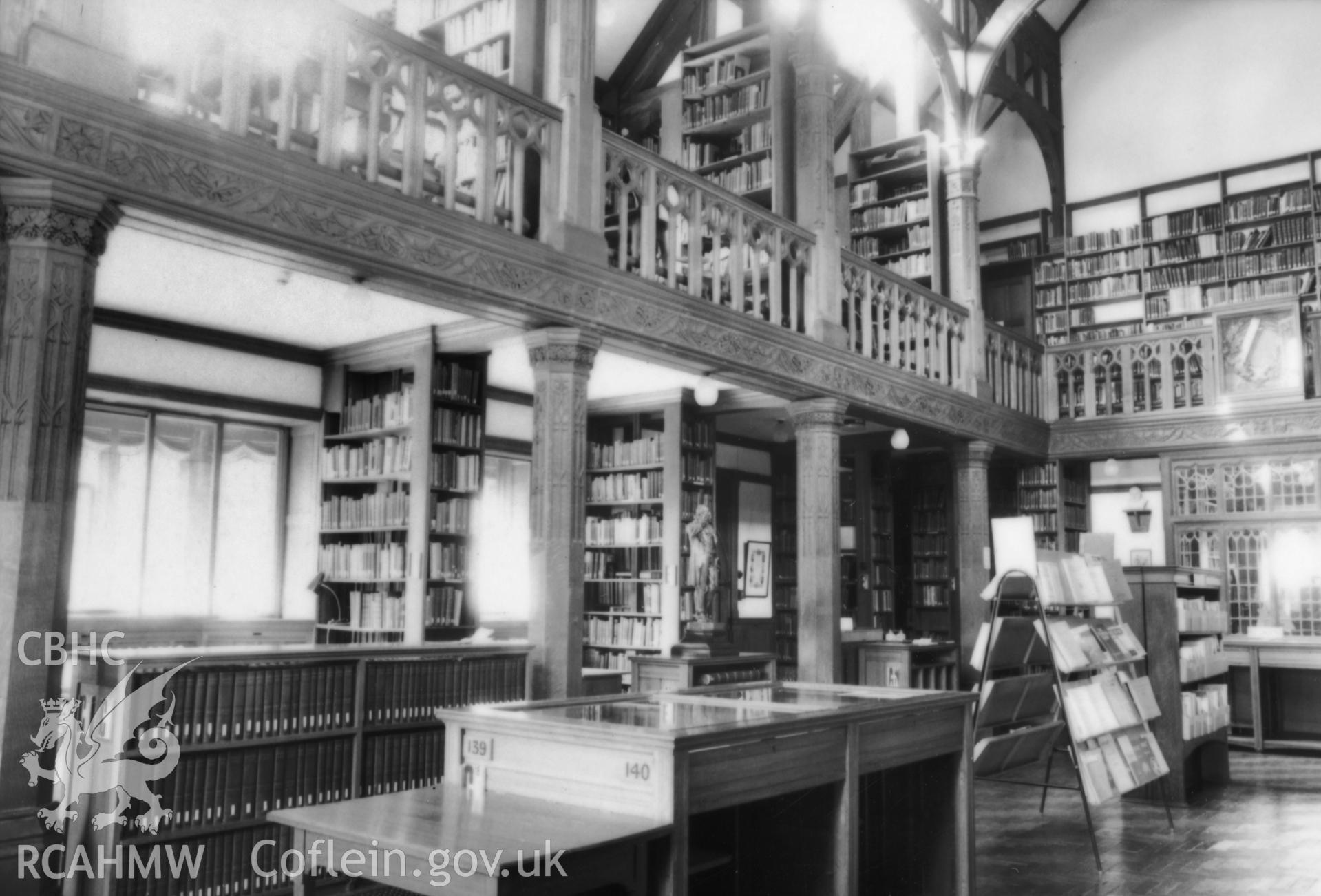 Interior view of St Deiniols Library, Hawarden, from the Central Office of Information Collection.