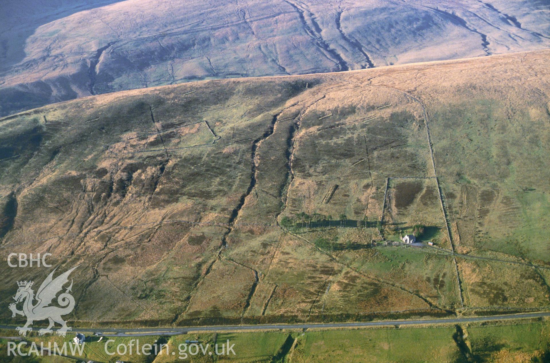 RCAHMW colour slide oblique aerial photograph of Cefn Cul Rabbit Farm, Glyntawe, Llywel, taken by CR Musson on 24/11/88