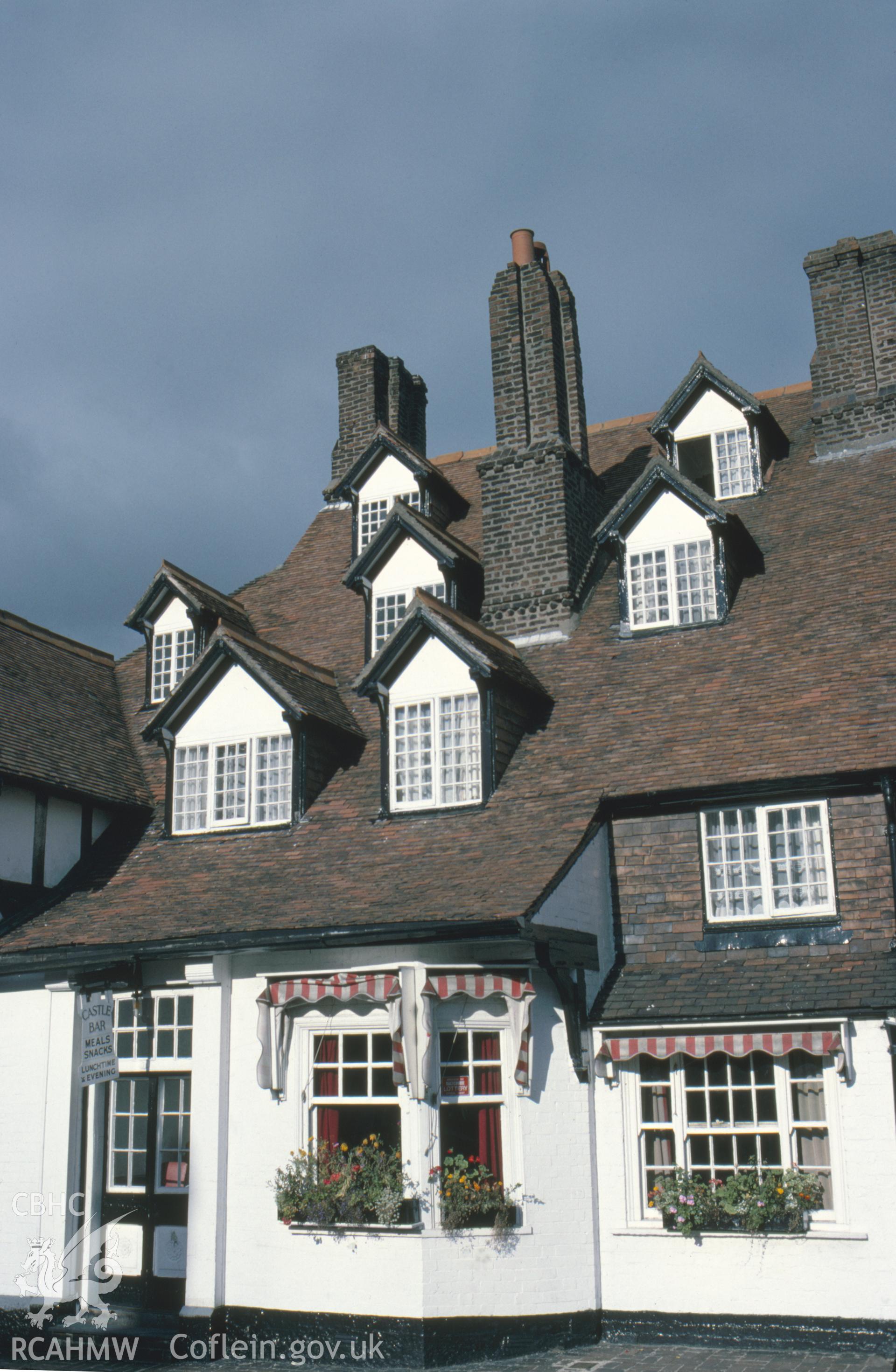 Colour photographic transparency showing view of the Seven Eyes (Castle Hotel bar), Ruthin; collated by the former Central Office of Information.