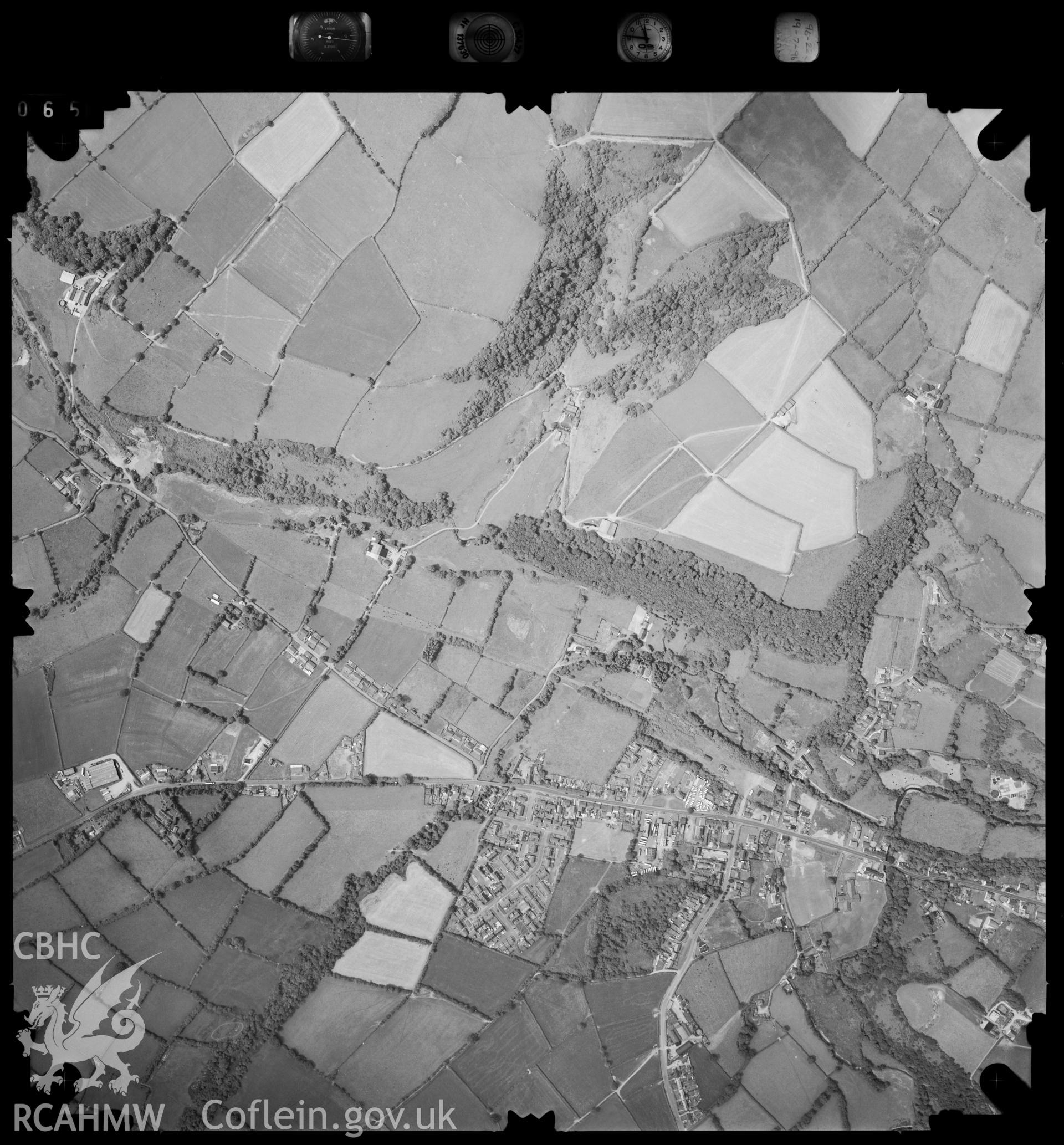 Digitized copy of an aerial photograph showing the Pencader area, taken by Ordnance Survey, 1996.