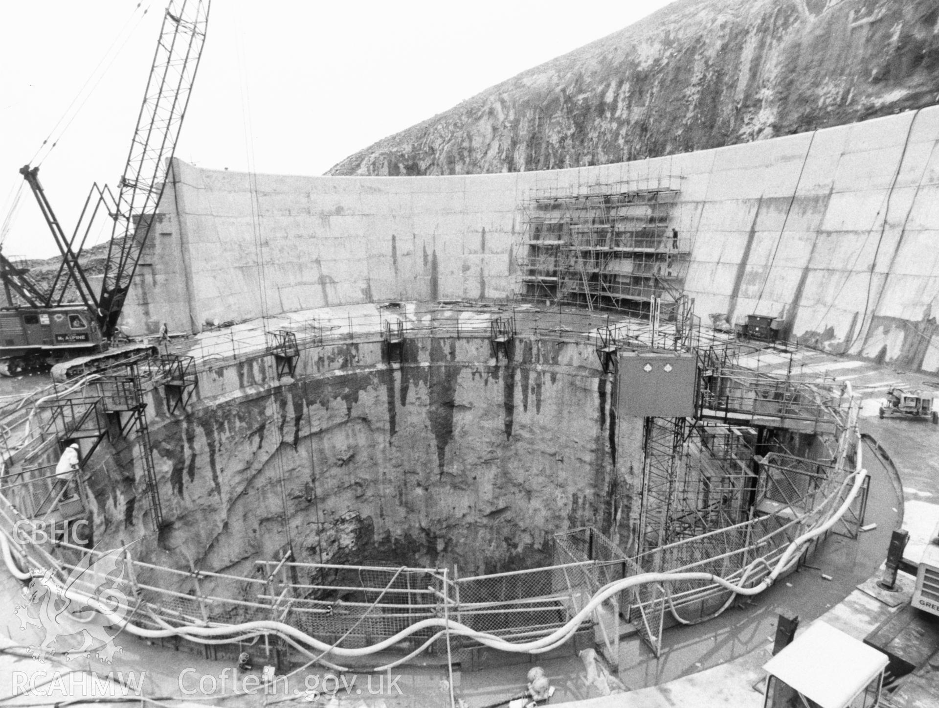 1 b/w print showing construction of the surge shaft at Dinorwig Power Station; collated by the former Central Office of Information.