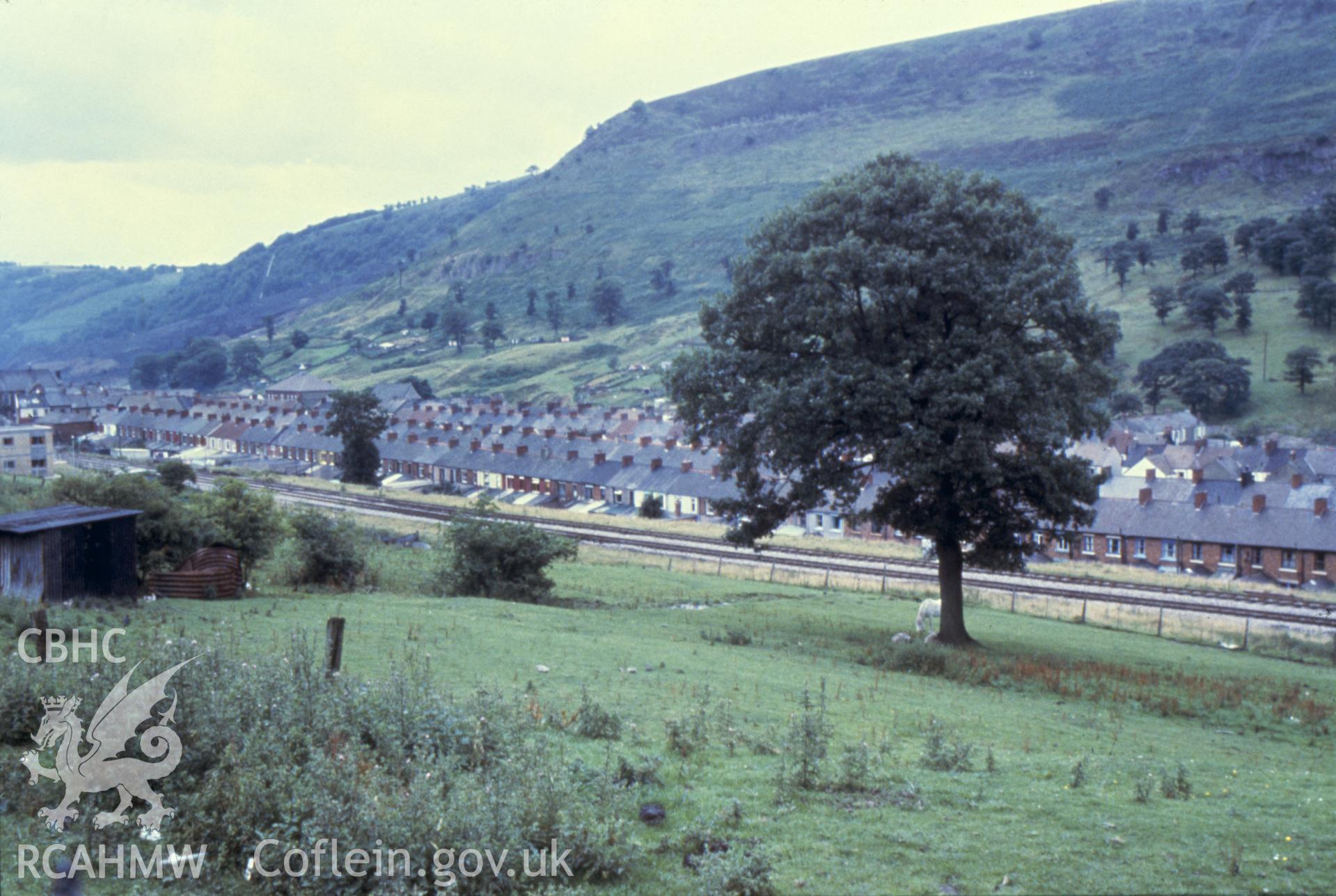 1 colour transparency showing view of Cwm, a mining village in South Wales, undated; collated by the former Central Office of Information.