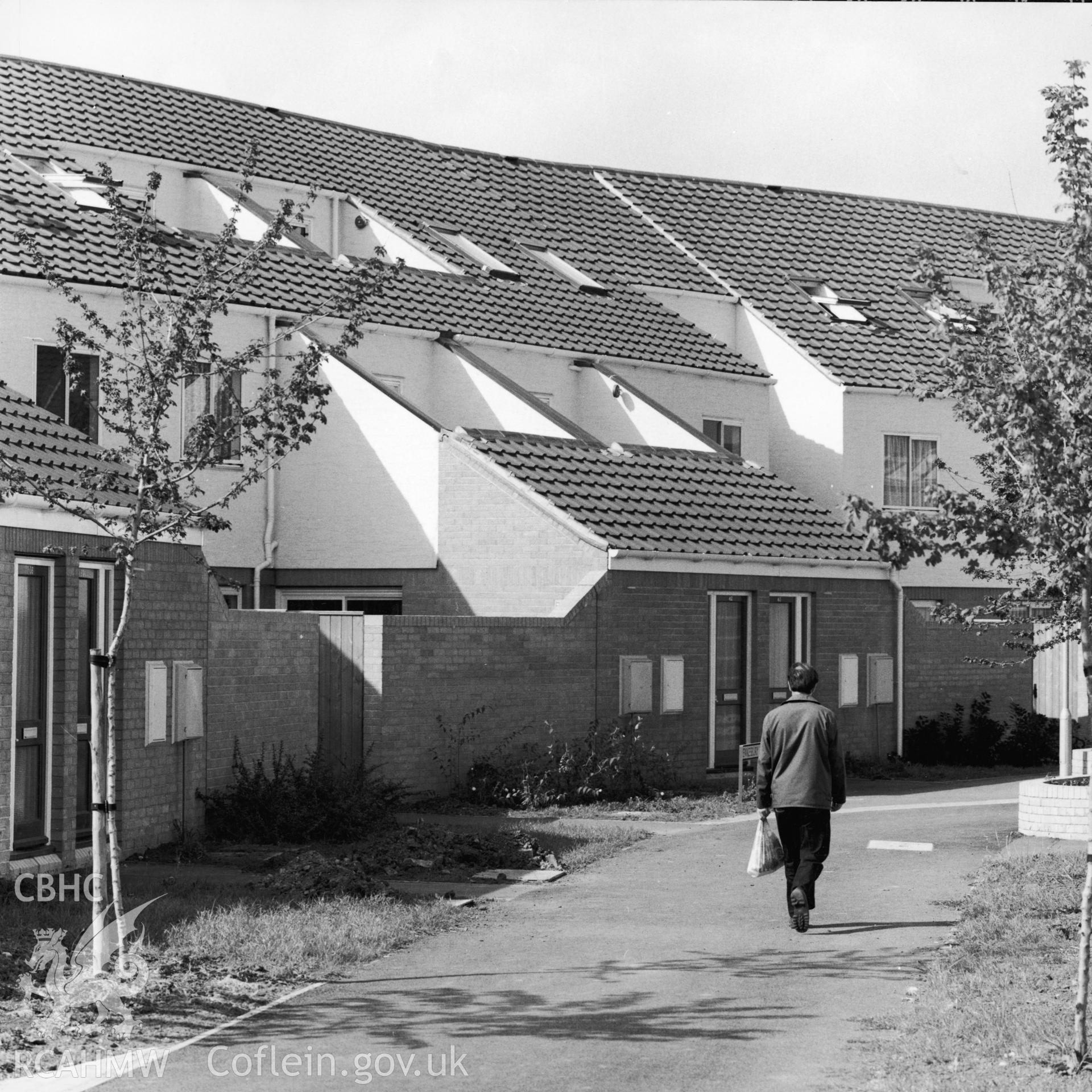 1 b/w print showing exterior view of new housing on Shaftesbury Street, Newport; collated by the former Central Office of Information.