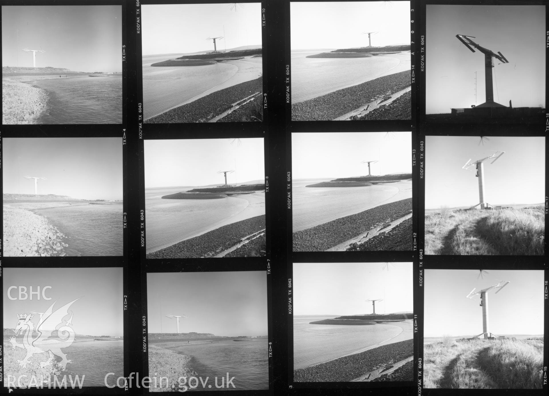 Contact sheet 1b of views of the prototype wind turbine at Carmarthen Bay in 1986. From the Central Office of Information Collection.