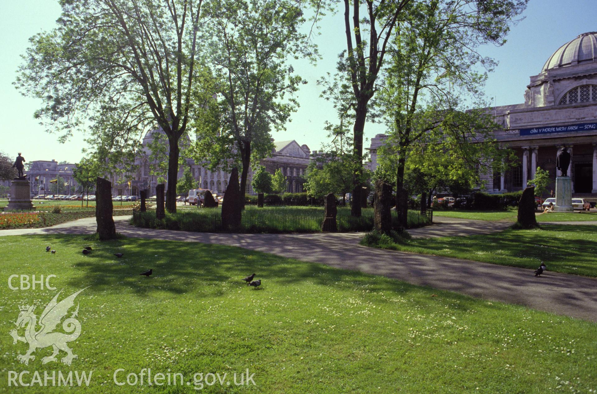 Colour transparency showing view of Cathays Park, Cardiff; collated by the former Central Office of Information.