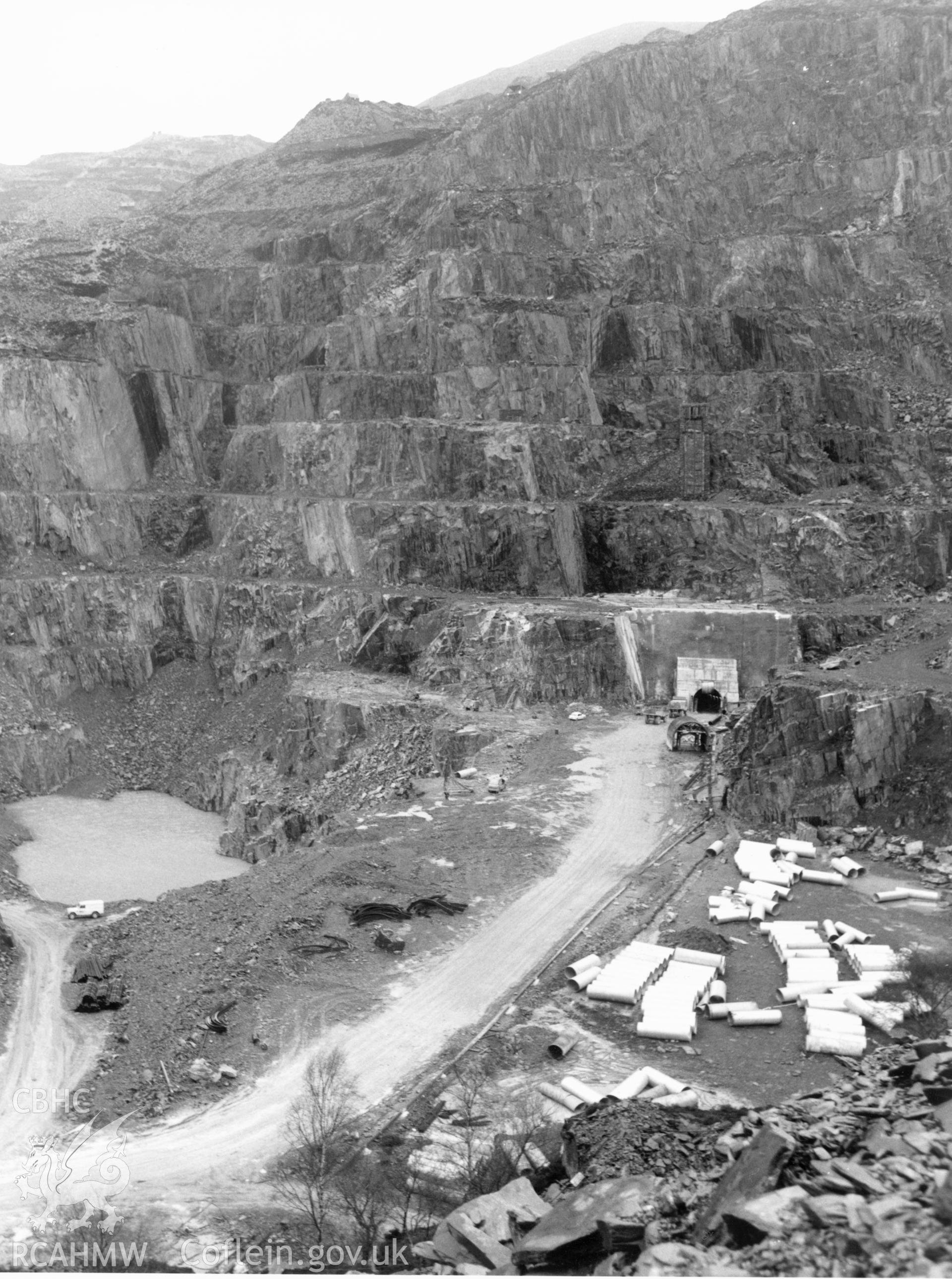 1 b/w photograph showing exterior of Dinorwig Power Station at start of construction; collated by the former Central Office of Information.