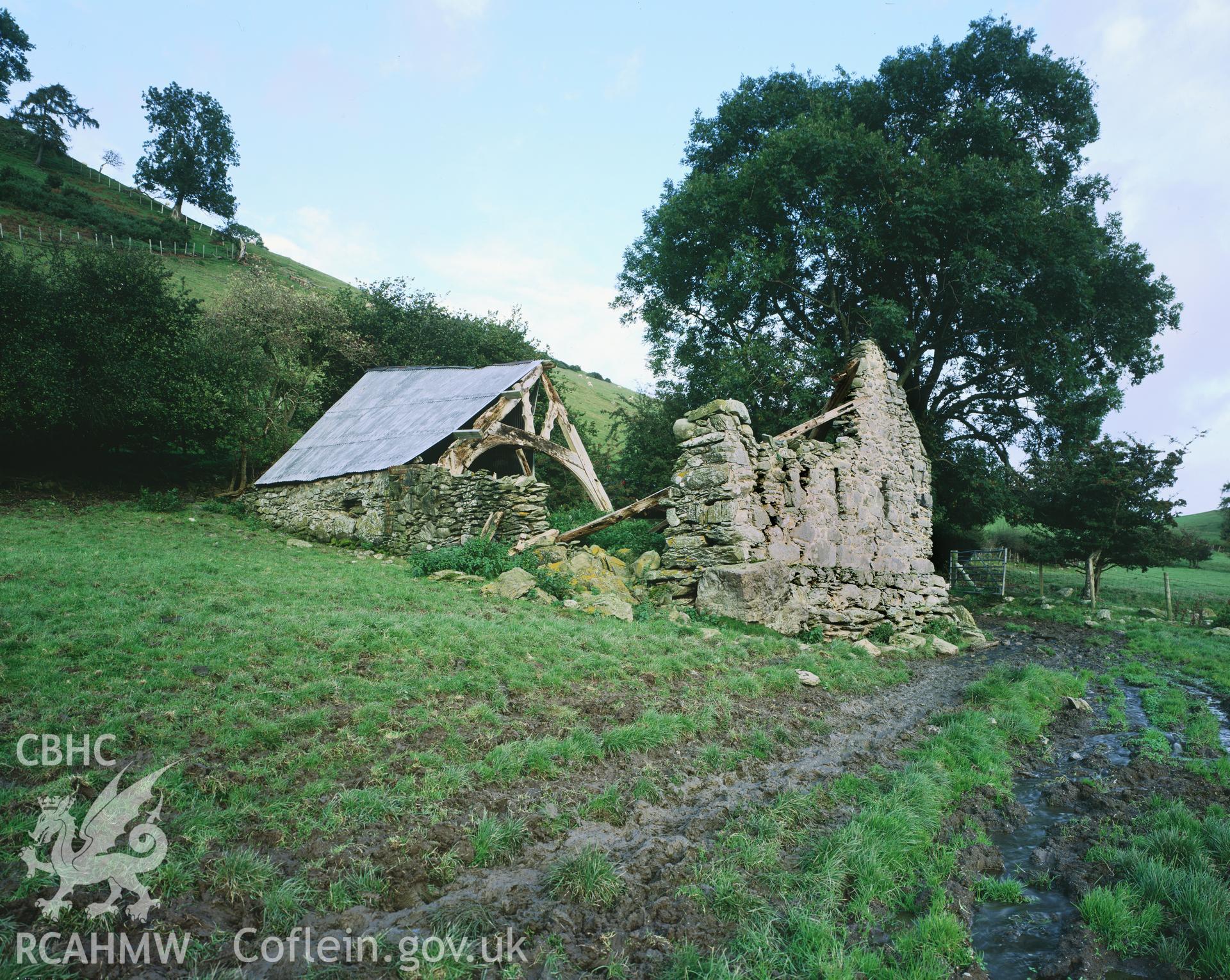 RCAHMW colour transparency showing view of Ty Draw, Llanrhaiadr ym Mochnant.