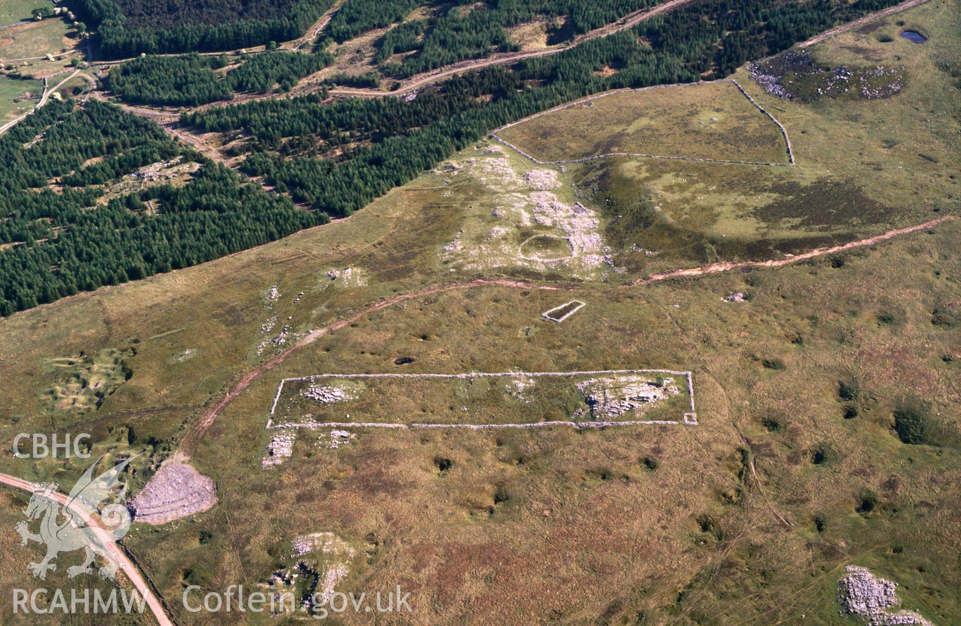 Slide of RCAHMW colour oblique aerial photograph of Pant Mawr Rabbit Farm, Ystradfellte, taken by C.R. Musson, 24/5/1990.