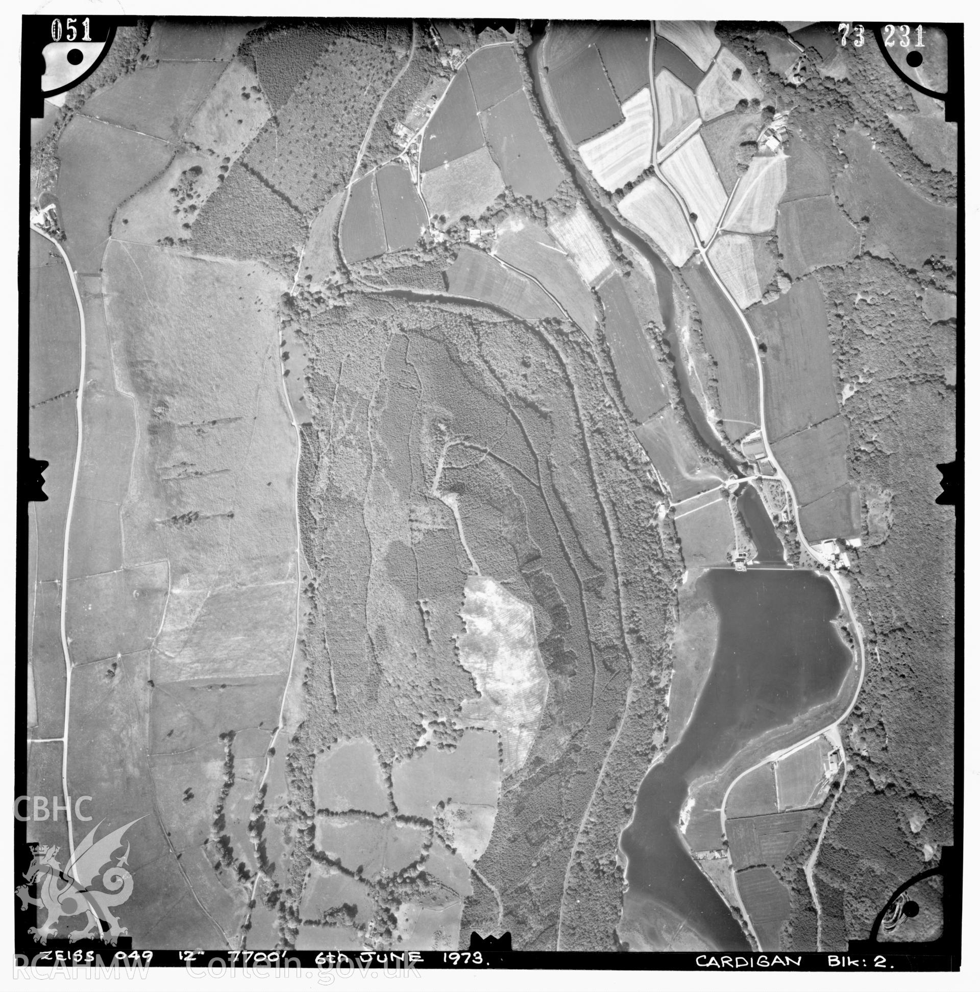 Digitized copy of an aerial photograph showing Mid Wales area, taken by Ordnance Survey, 1975.