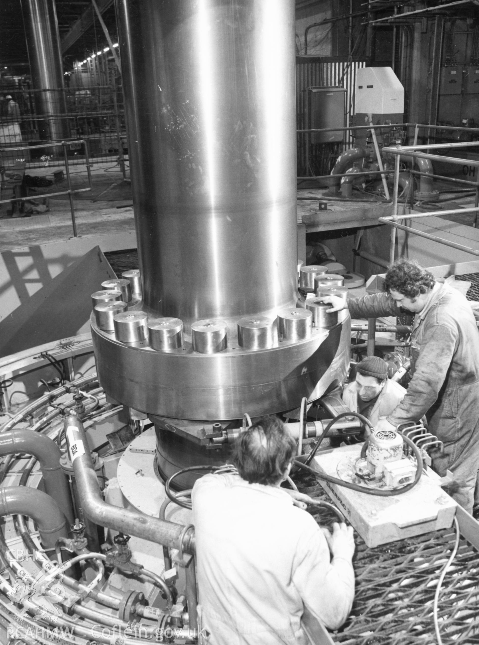 1 b/w print showing one of the pump turbines under construction at Dinorwig Power Station; collated by the former Central Office of Information.