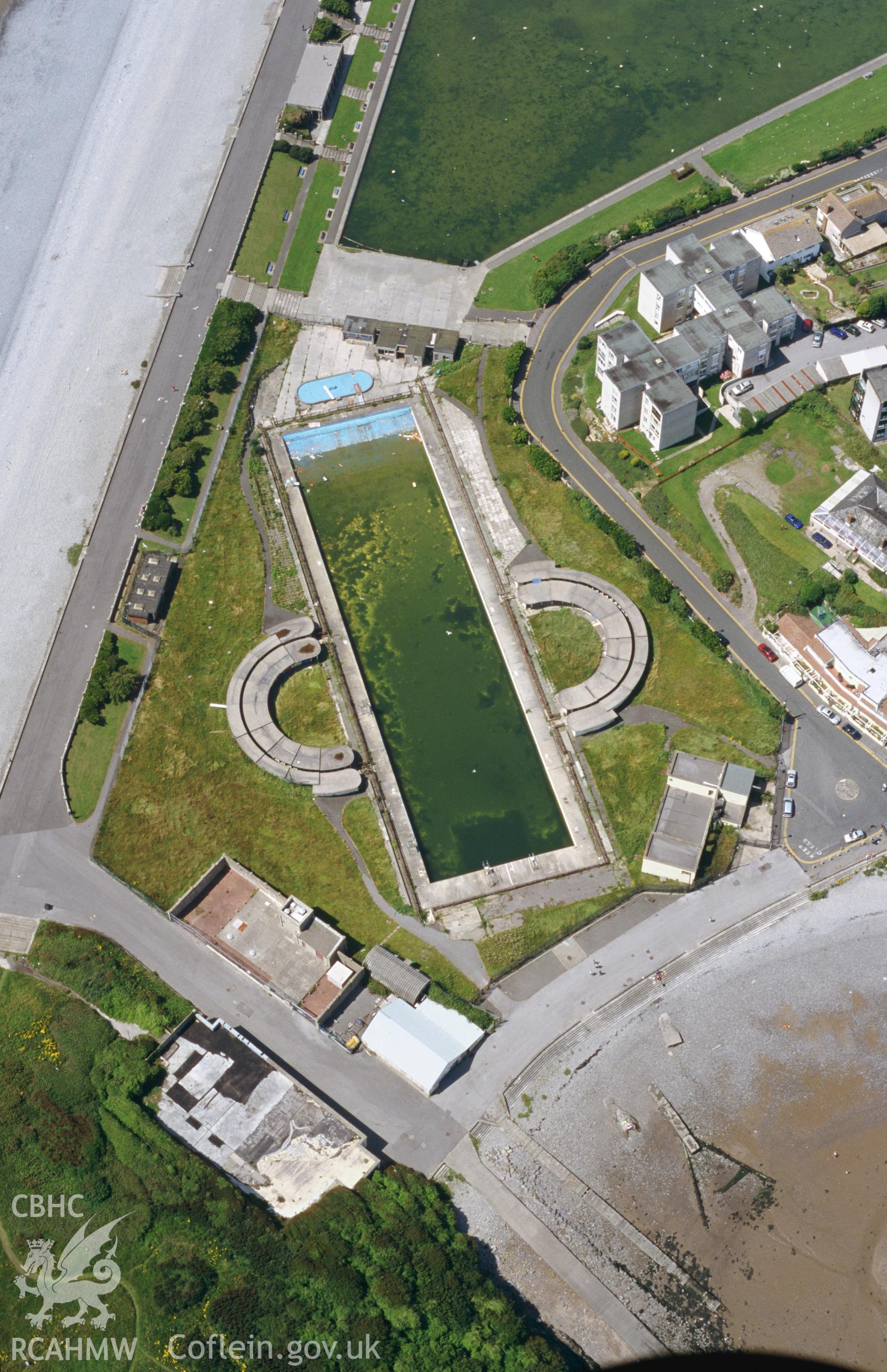 Slide of RCAHMW colour oblique aerial photograph of Cold Knap Lido, taken by T.G. Driver, /2001.