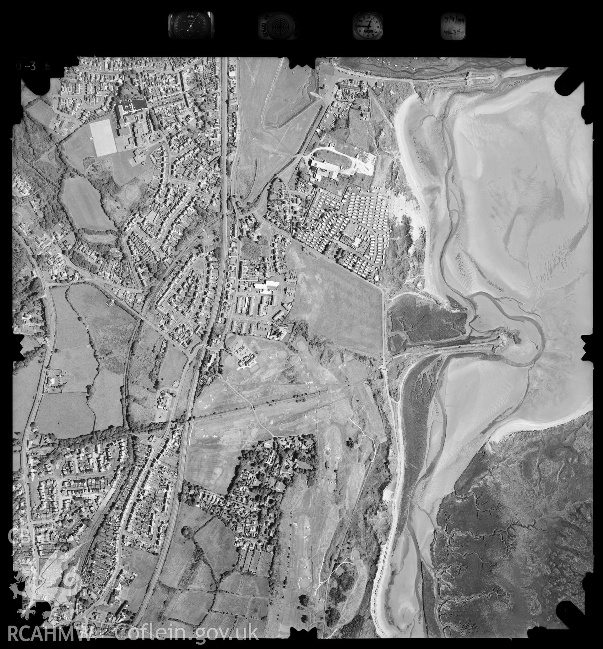 Digitized copy of an aerial photograph showing the Burry Port area, taken by Ordnance Survey, 1999.