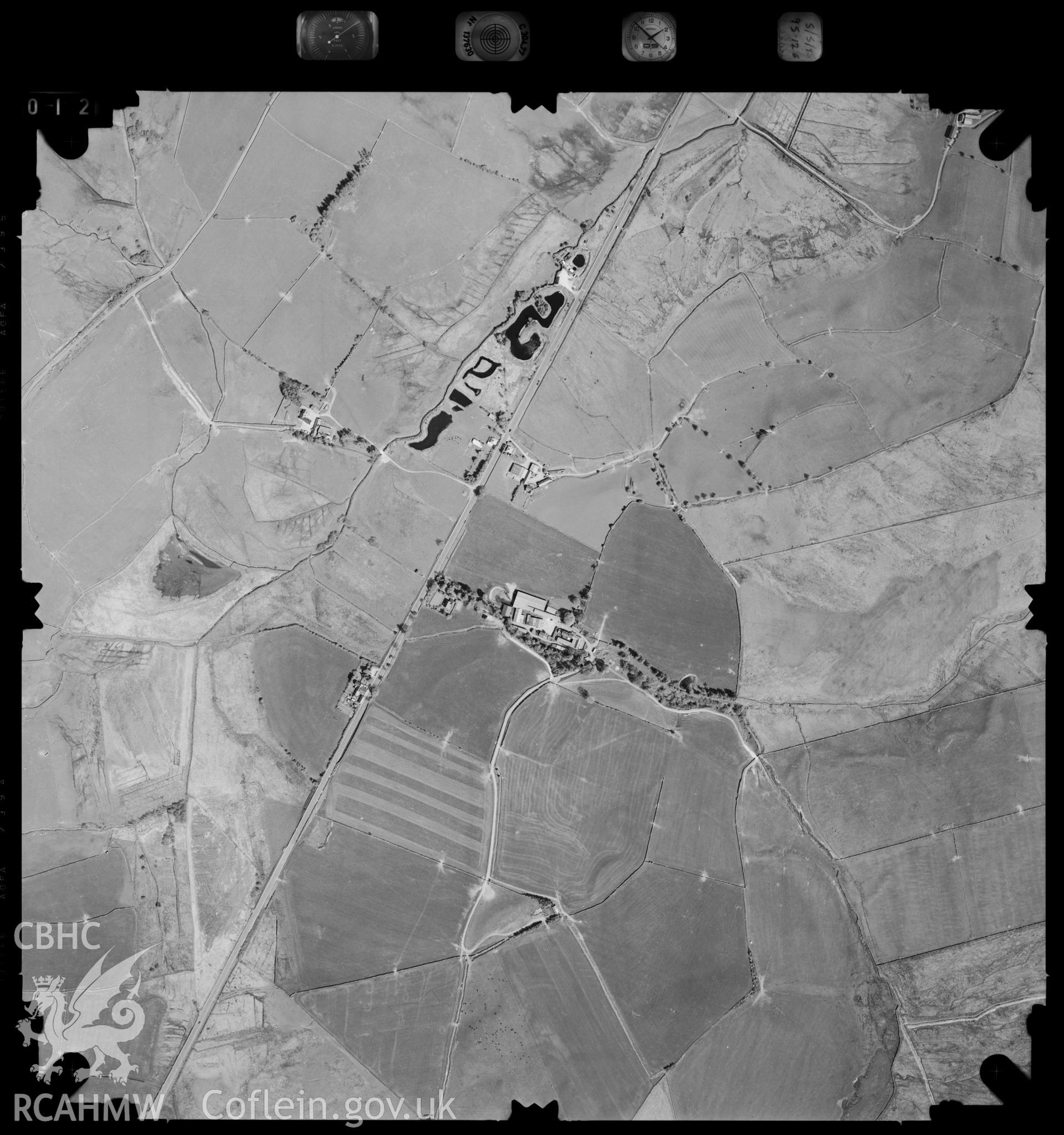Digitized copy of an aerial photograph showing an area to the north-west of Cerrig y Drudion, taken by Ordnance Survey, 1995.