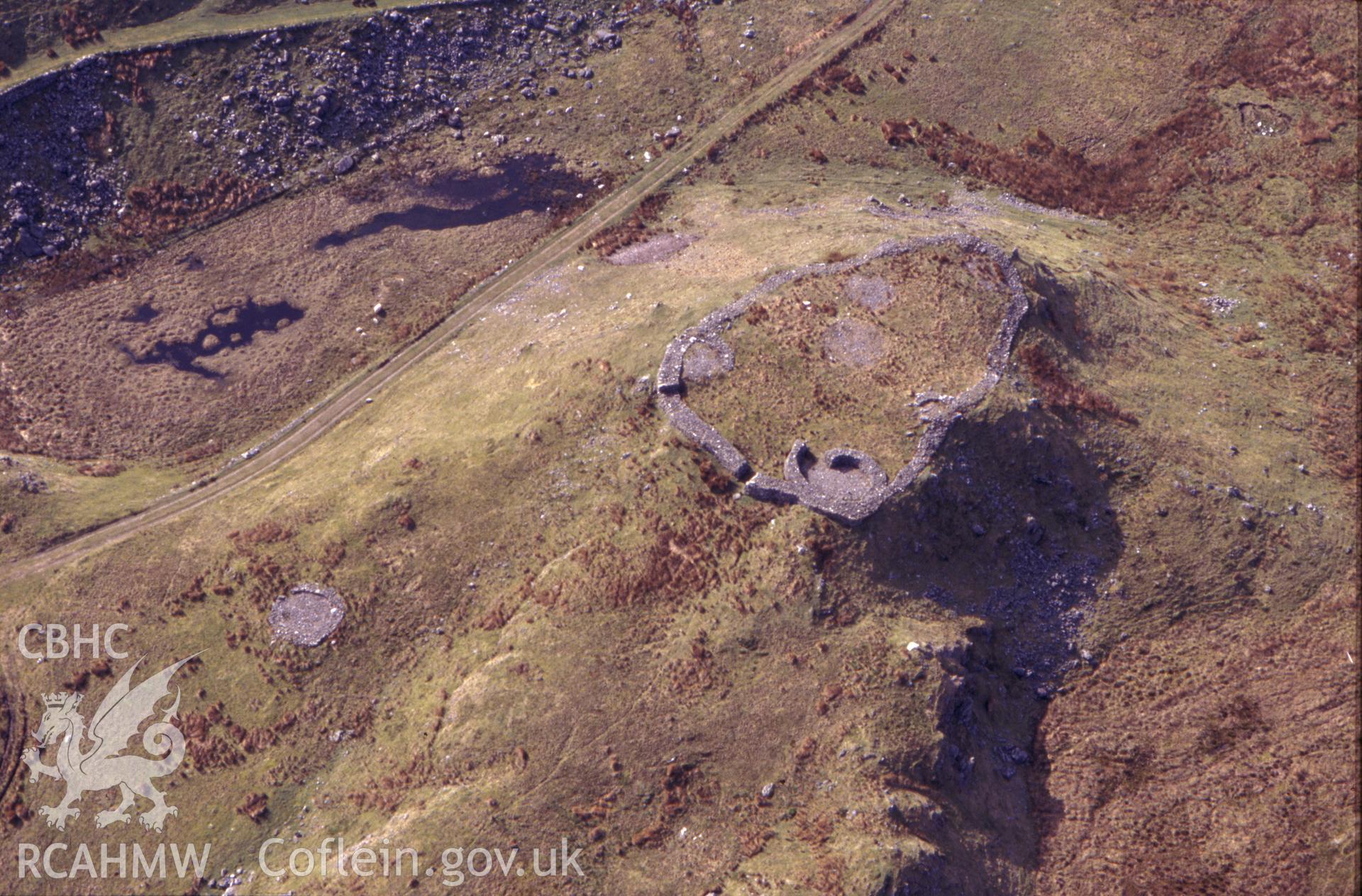 RCAHMW colour slide oblique aerial photograph of Bryn-y-castell, Ffestiniog, taken by C.R. Musson, 01/05/94