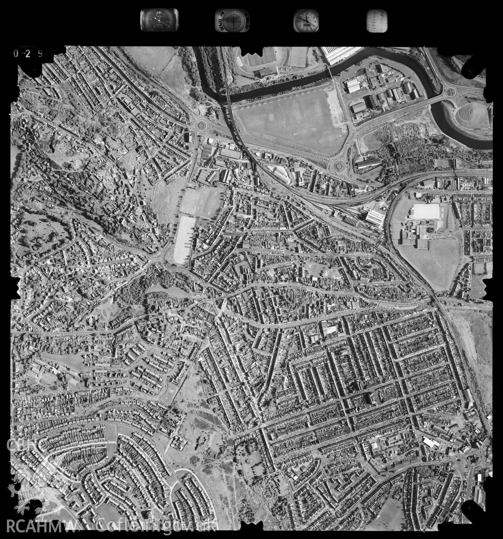 Digitized copy of an aerial photograph showing the Manselton area Swansea, taken by Ordnance Survey, 1994.