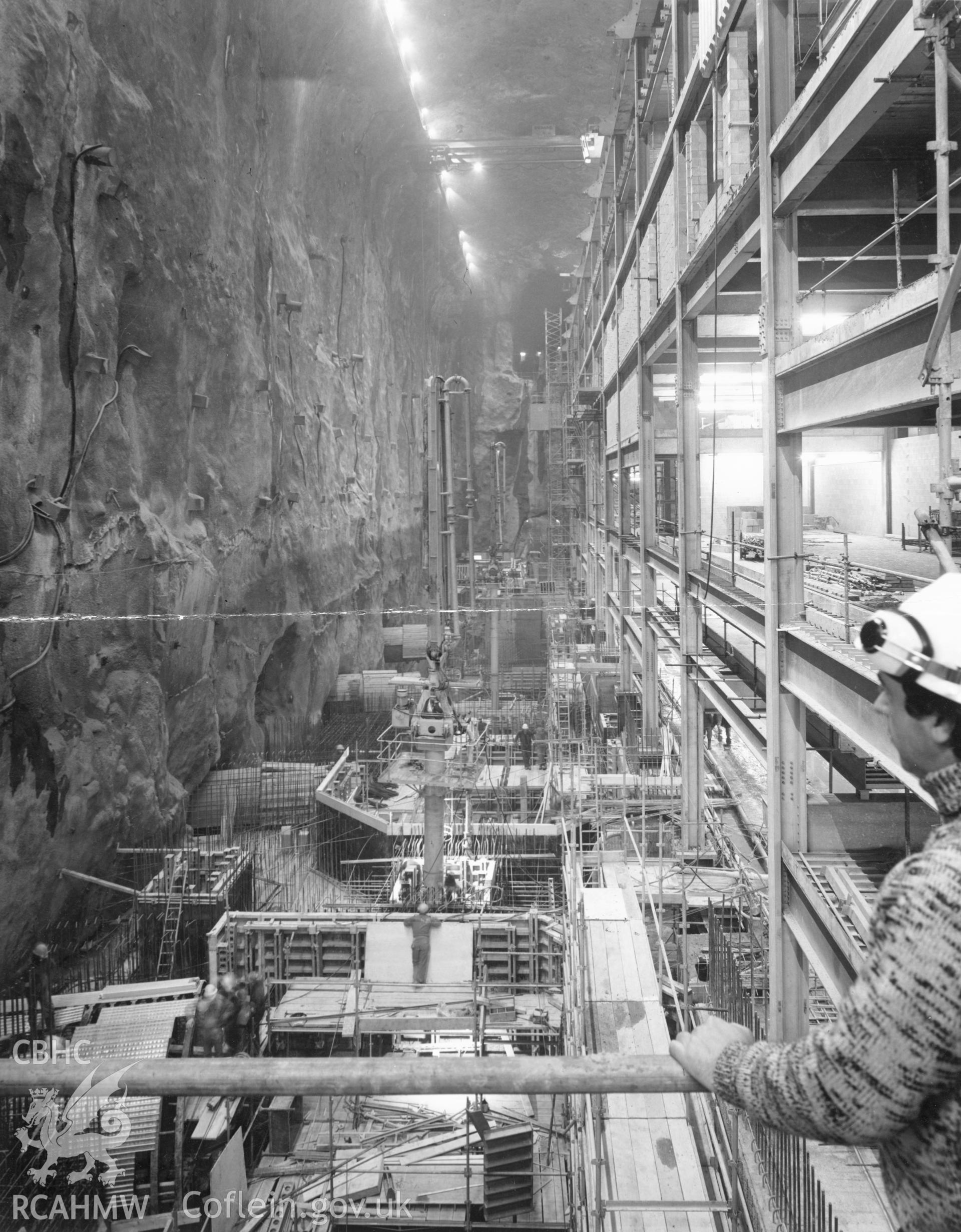 1 large-scale b/w photograph showing interior of hall at Dinorwig Power Station; collated by the former Central Office of Information.