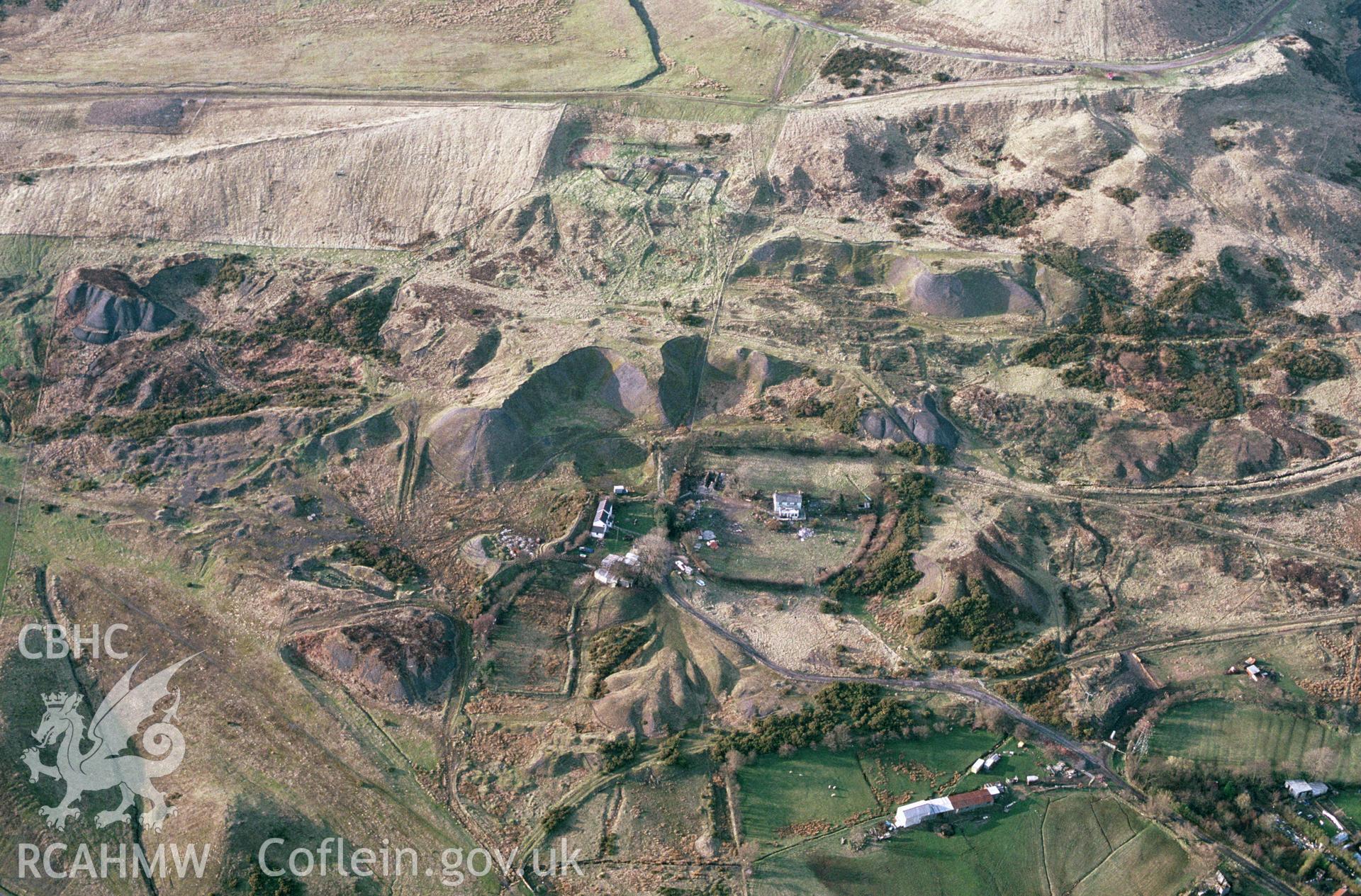 RCAHMW colour slide oblique aerial photograph of relict industrial features at Varteg Waste, Abersychan, taken by C.R. Musson, 26/03/94