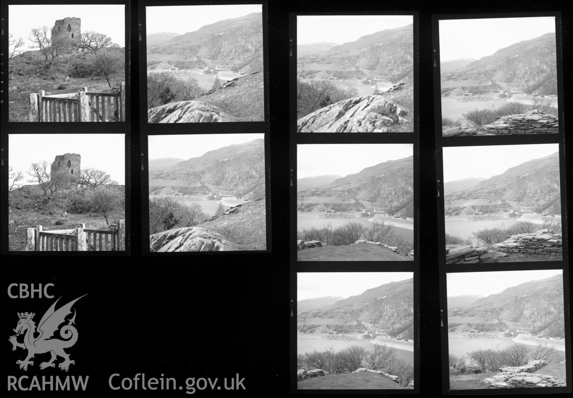 1 contact sheet of 10 b/w photographs showing landscape surrounding Dinorwig Power Station; collated by the former Central Office of Information.