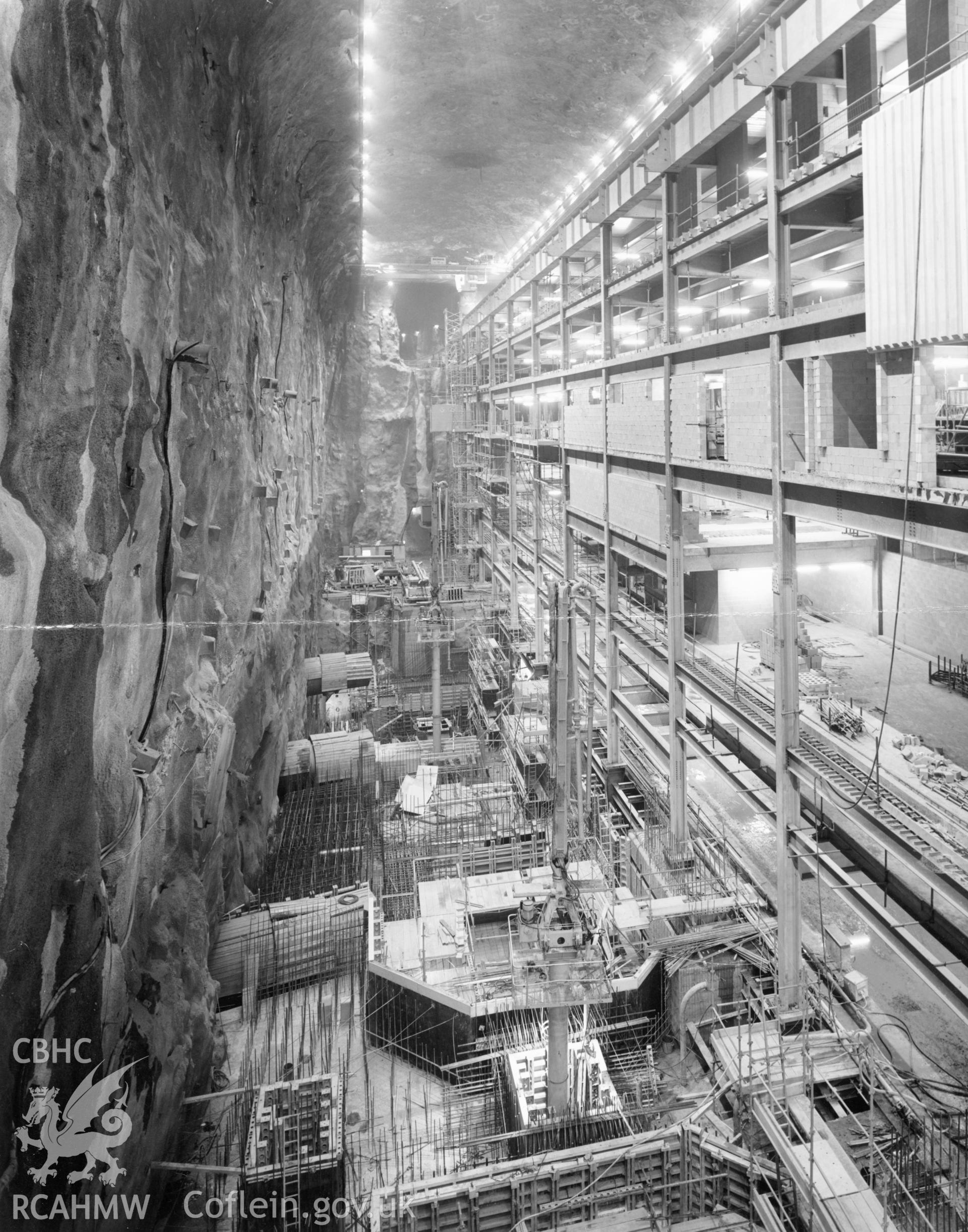 1 large-scale b/w photograph showing interior of hall during construction at Dinorwig Power Station; collated by the former Central Office of Information.