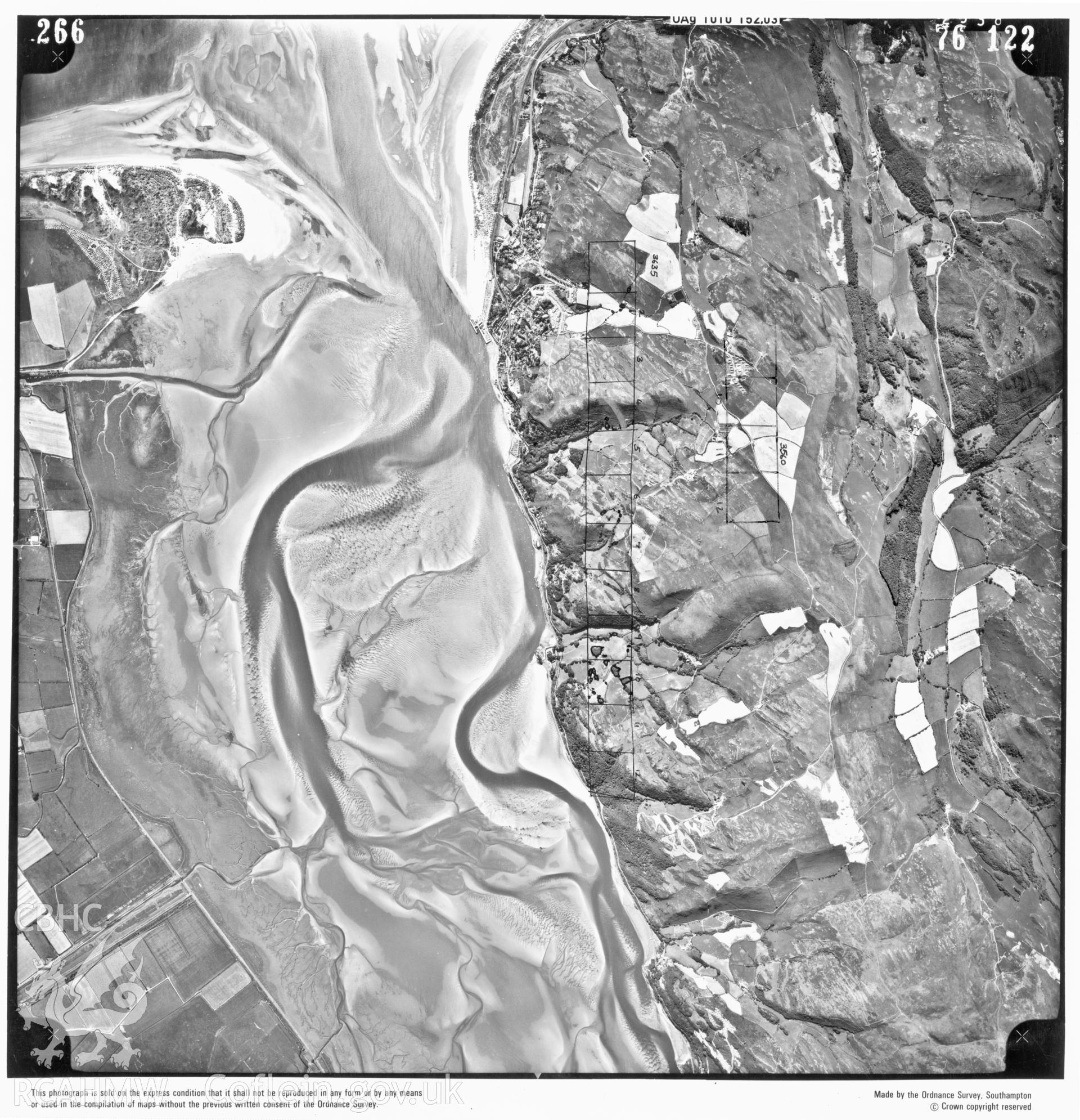 Digitized copy of an aerial photograph showing the Aberdyfi area, taken by Ordnance Survey, 1976.