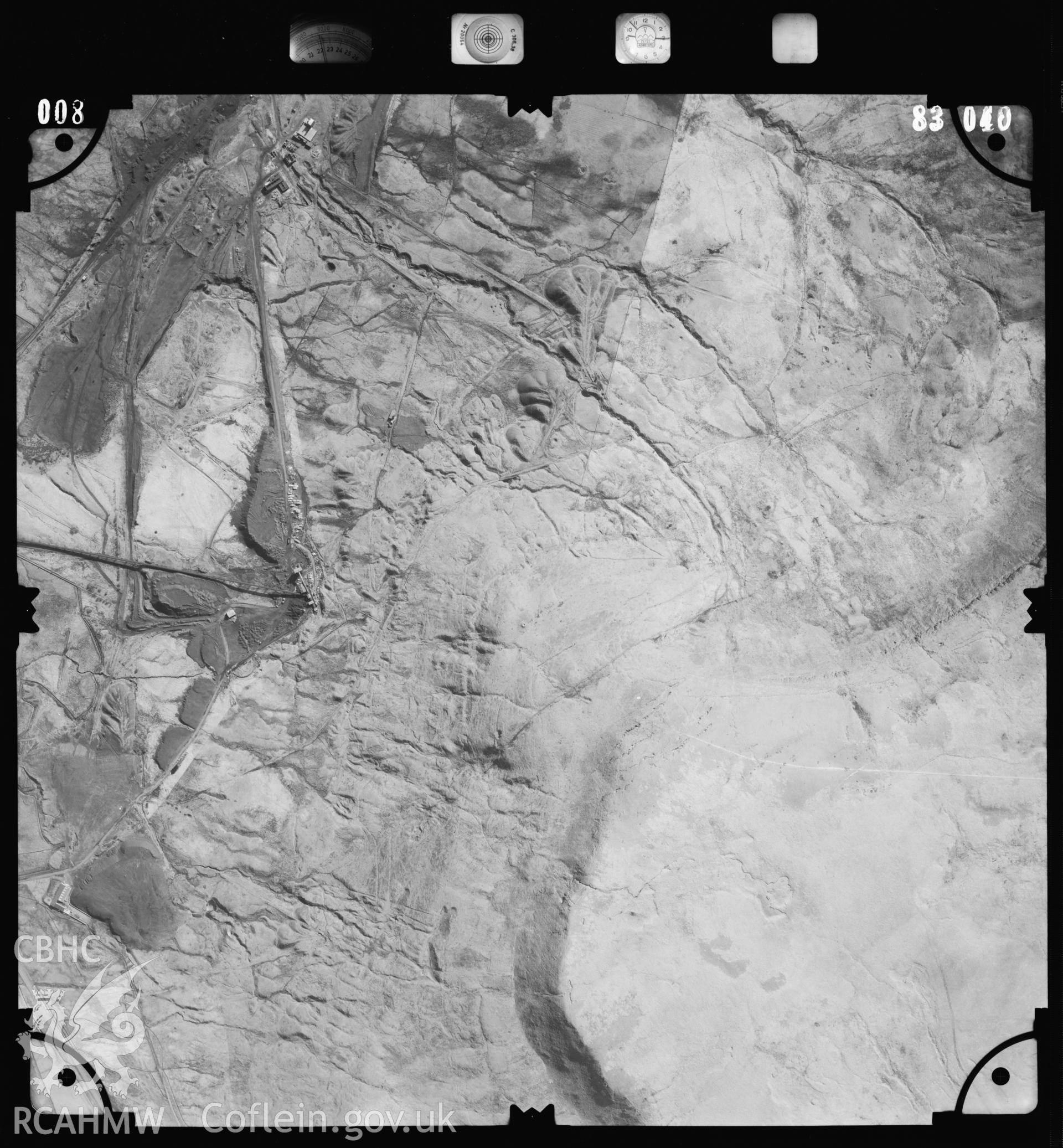 Digitized copy of an aerial photograph showing the area around Tower Drift Mine, Hirwaun, taken by Ordnance Survey, 1983.