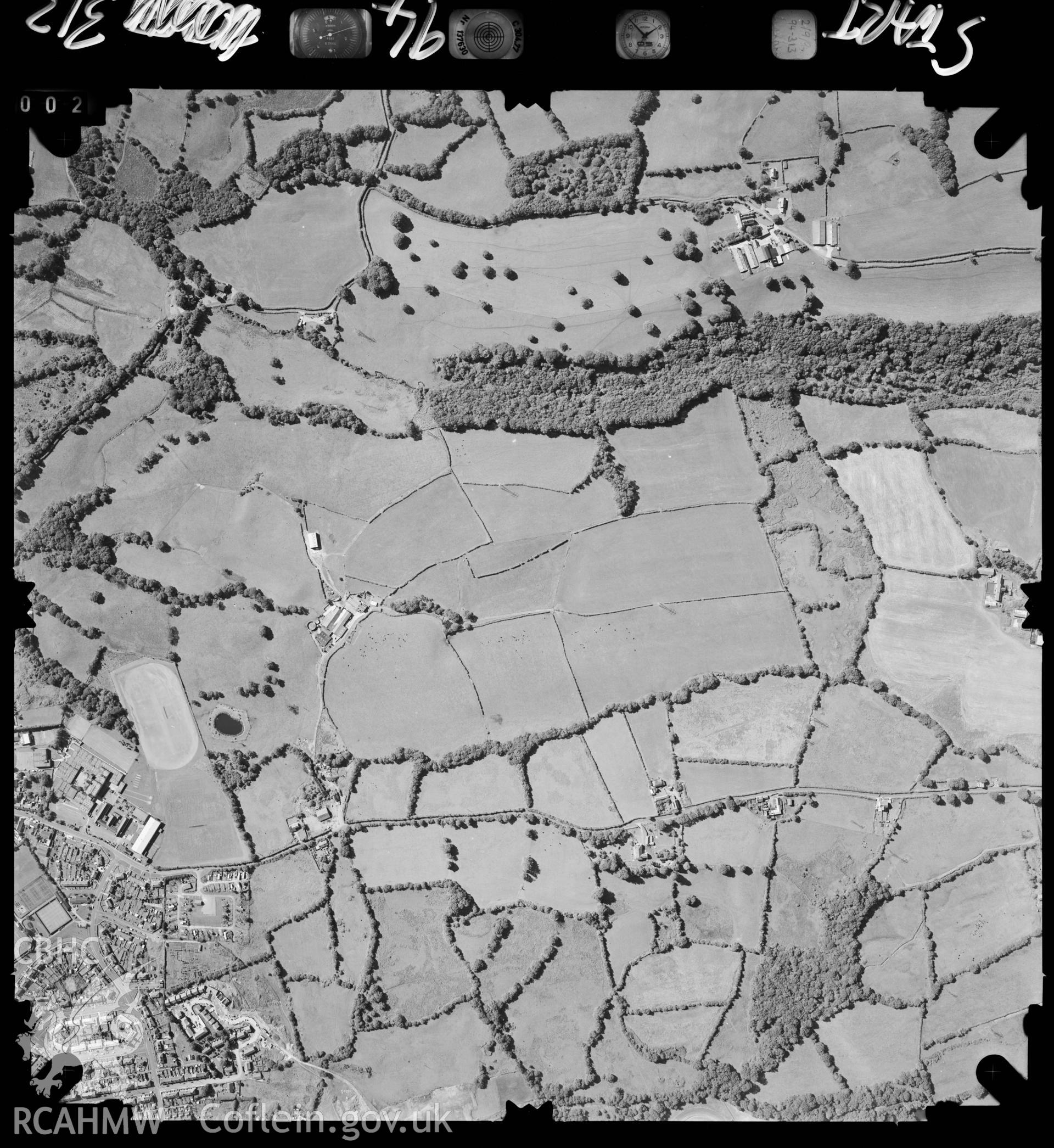 Digitized copy of an aerial photograph showing the Llantrisant area, taken by Ordnance Survey, 1994.
