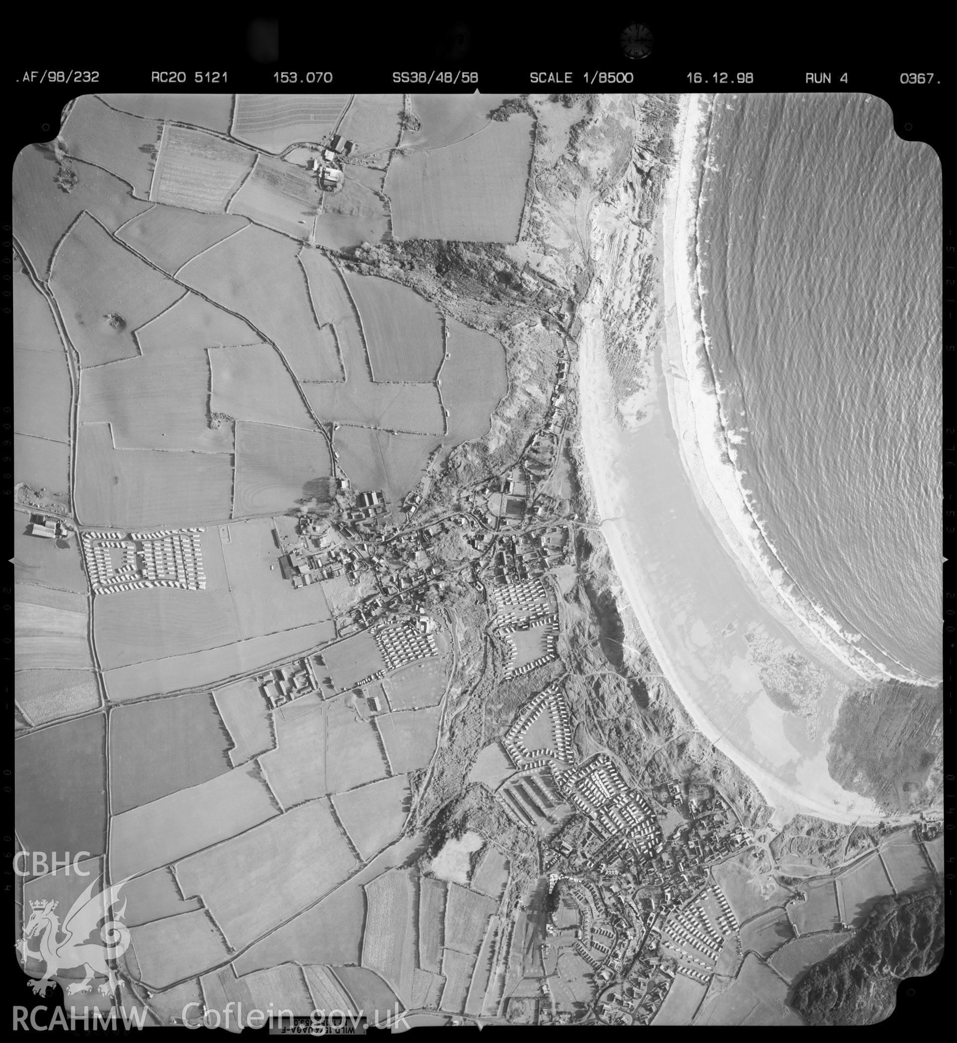 Digitized copy of an aerial photograph showing the area around Port Eynon, Gower, taken by Ordnance Survey, 1998.