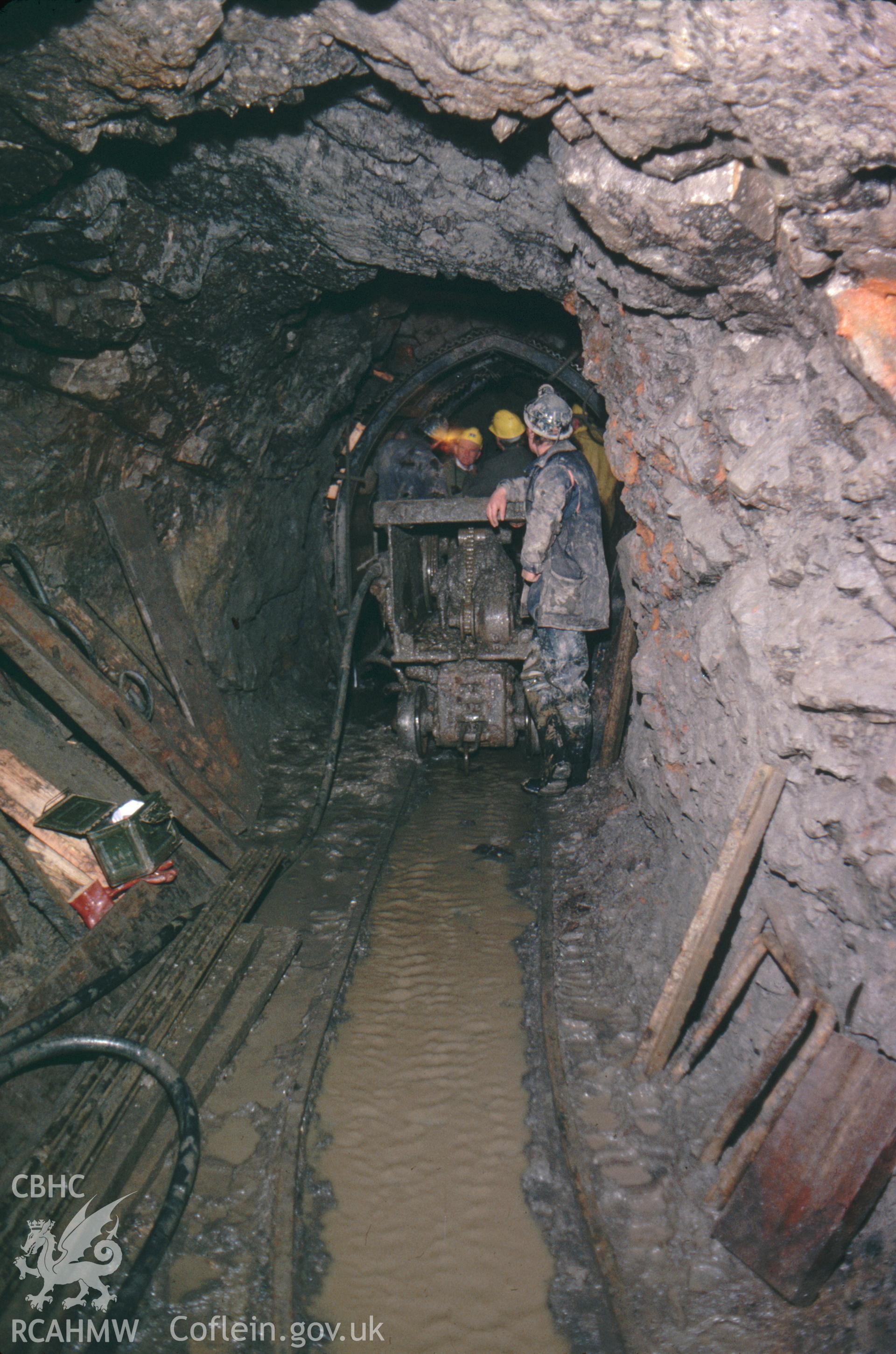Digitized 35mm slide showing Milwr Tunnel leading to Cae Mawr shaft.
