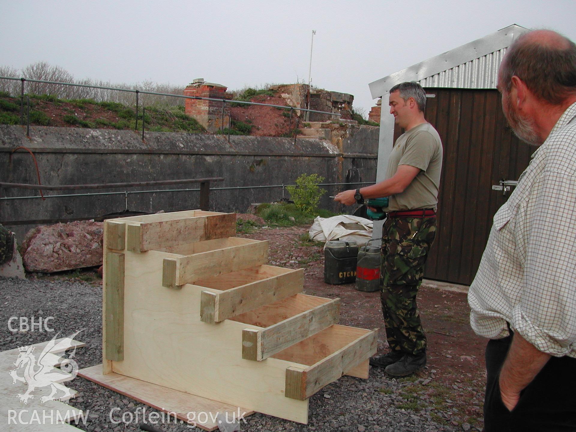 Chapel Bay Fort. Detail of work during conservation. Sgt Doe's Podium.