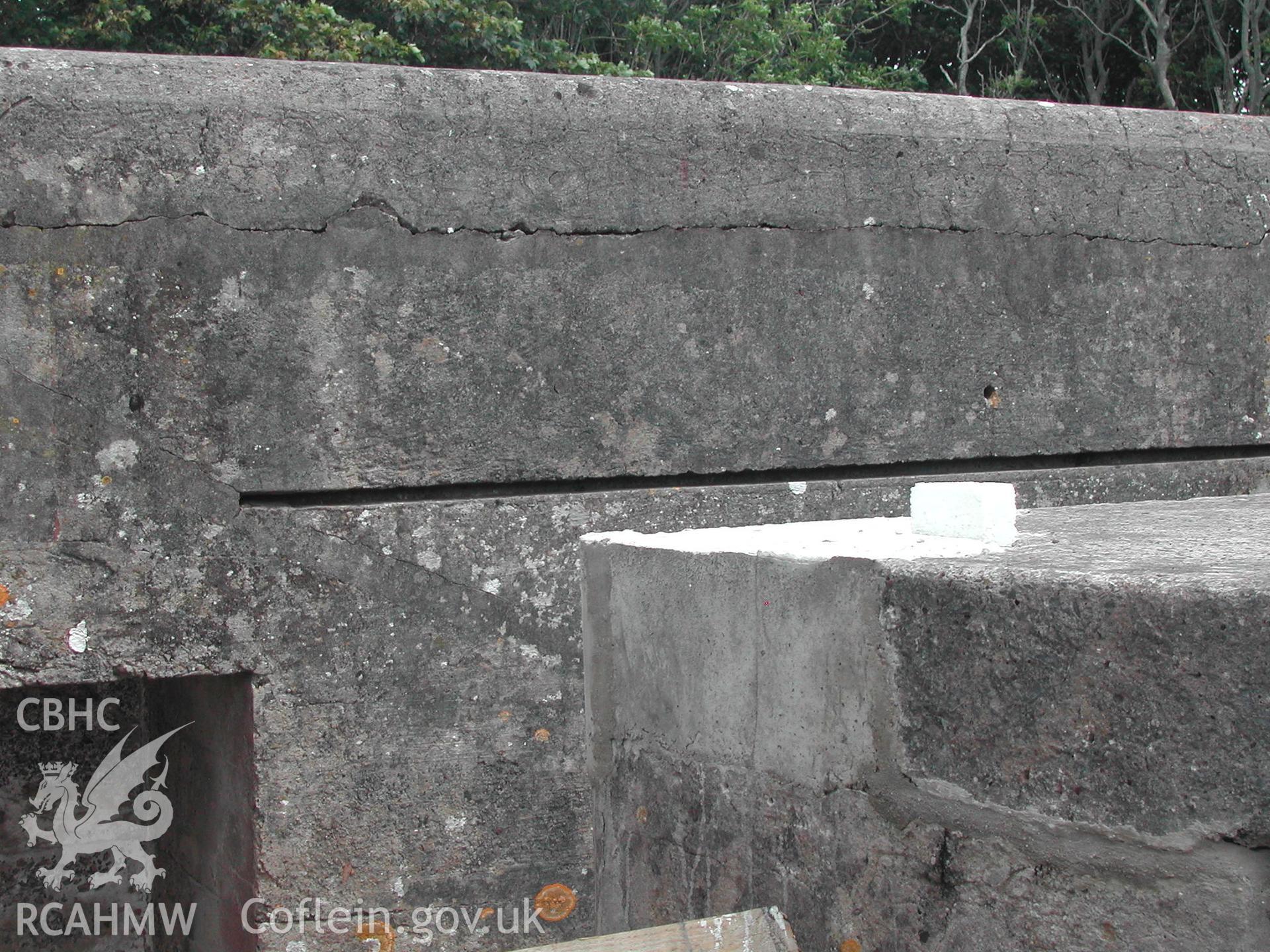 Chapel Bay Fort. Detail of work during conservation. Repair to corner of gun position (2).