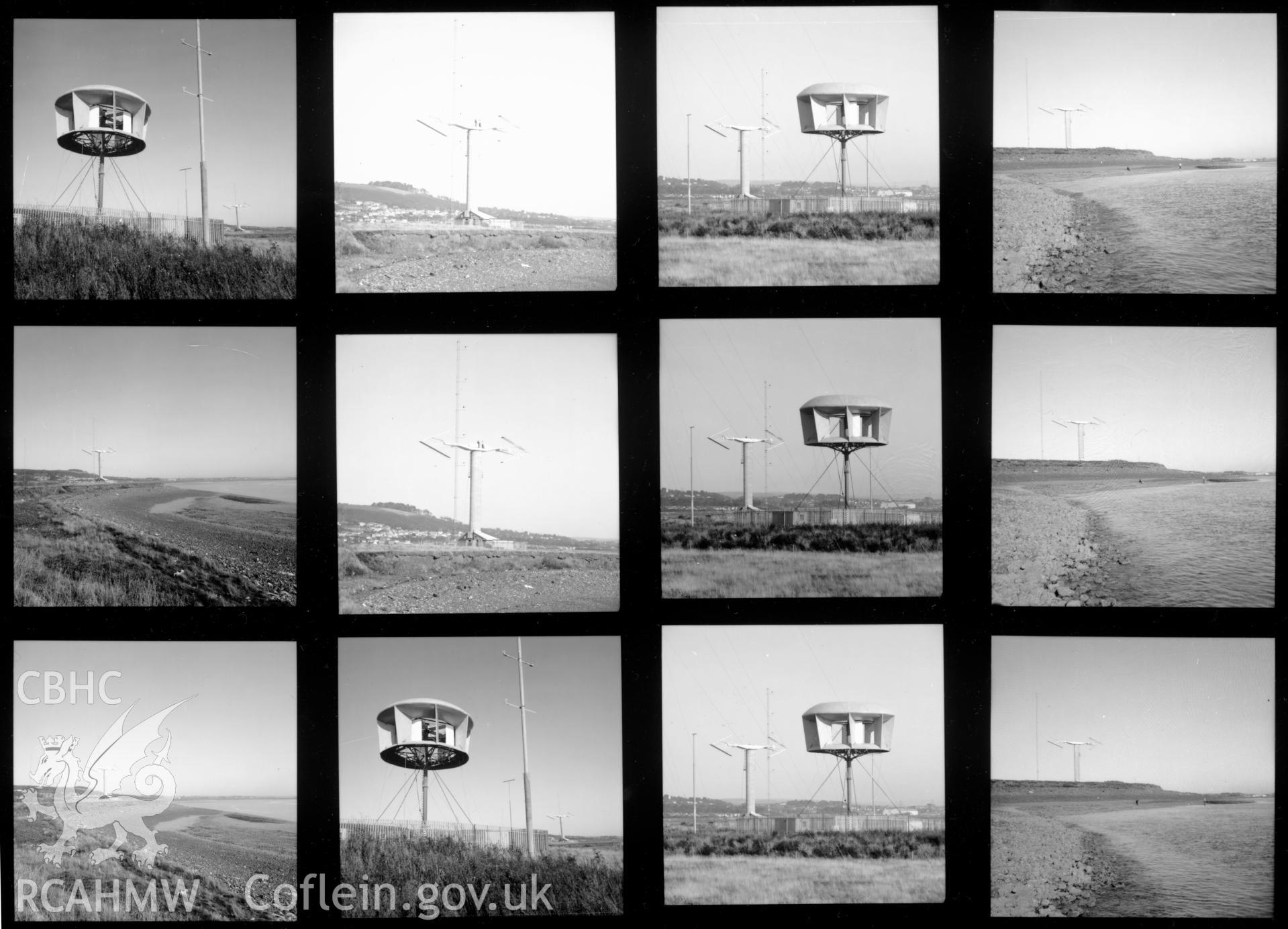 Contact sheet 2c of views of the prototype wind turbine at Carmarthen Bay in 1986. From the Central Office of Information Collection.
