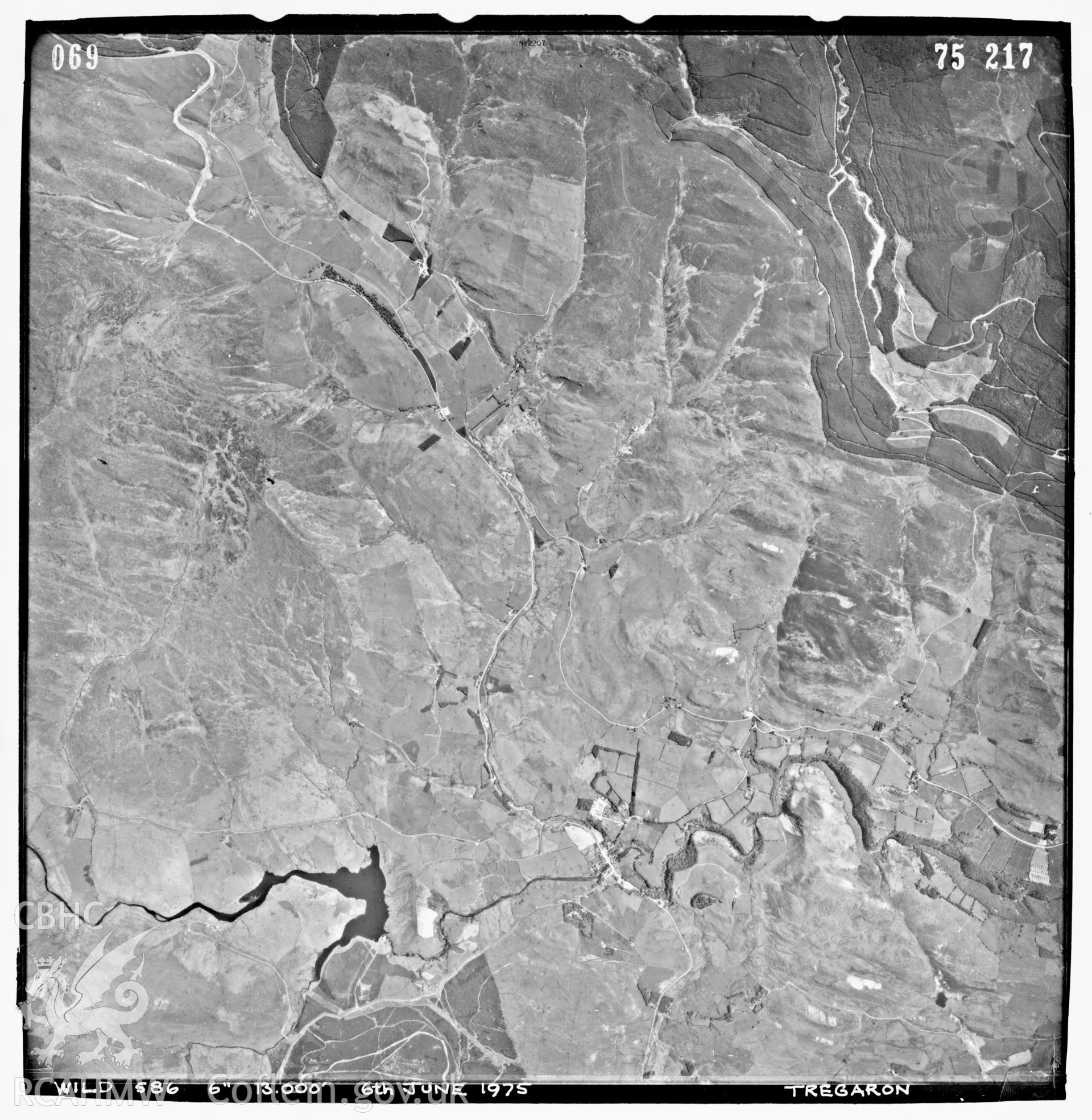 Digitized copy of an aerial photograph showing the area SN68/78, taken by Ordnance Survey, 1975.
