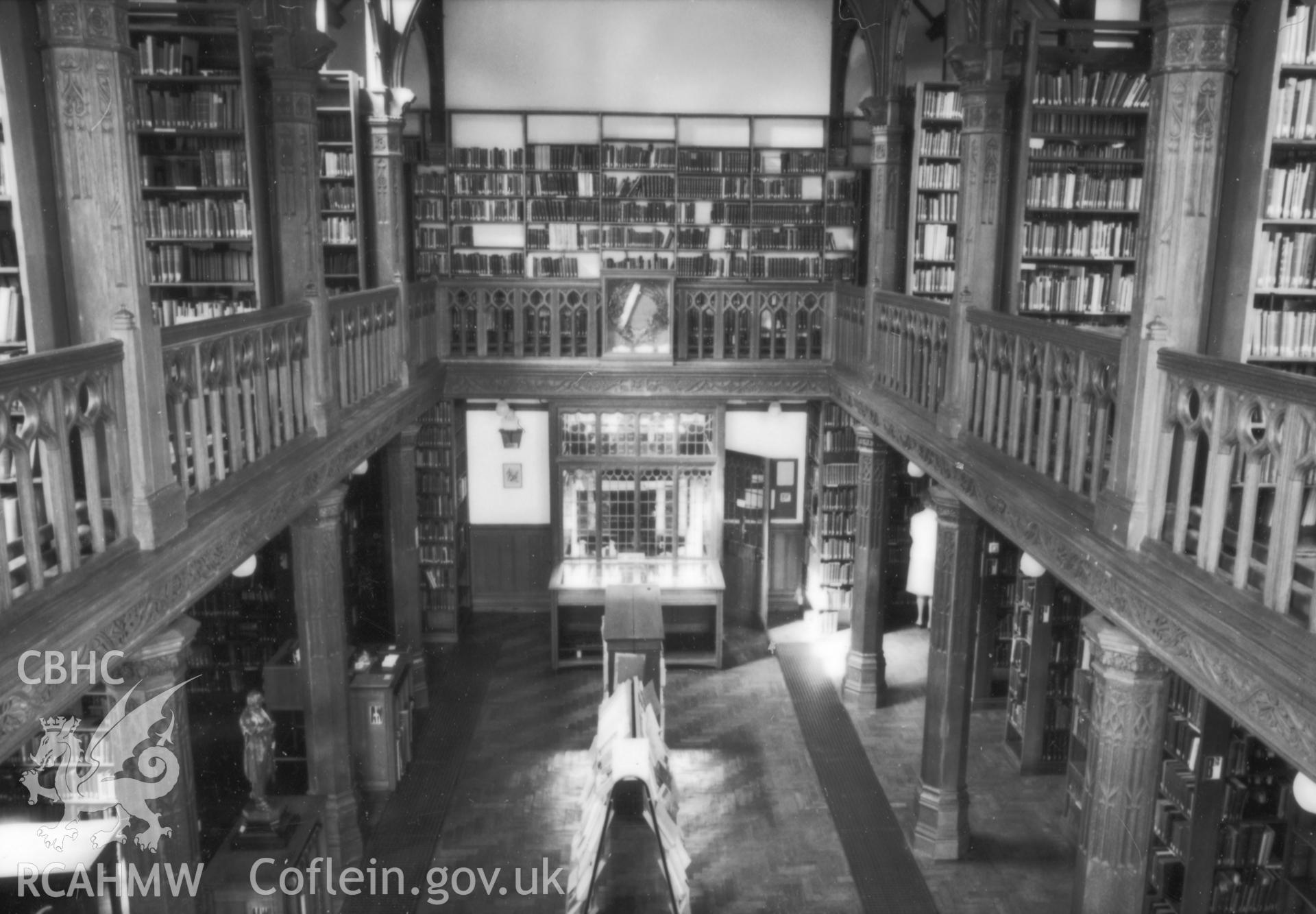 Interior view of St Deiniols Library, Hawarden, from the Central Office of Information Collection.